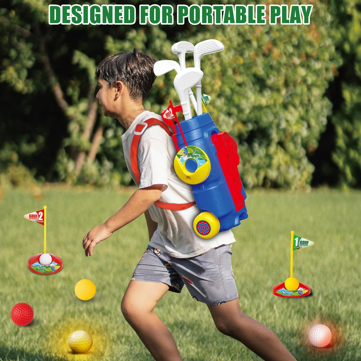 Fistone 3-in-1 Toddler Golf Set with Foot-Pedal Launcher | Indoor & Outdoor Kids Golf Toy