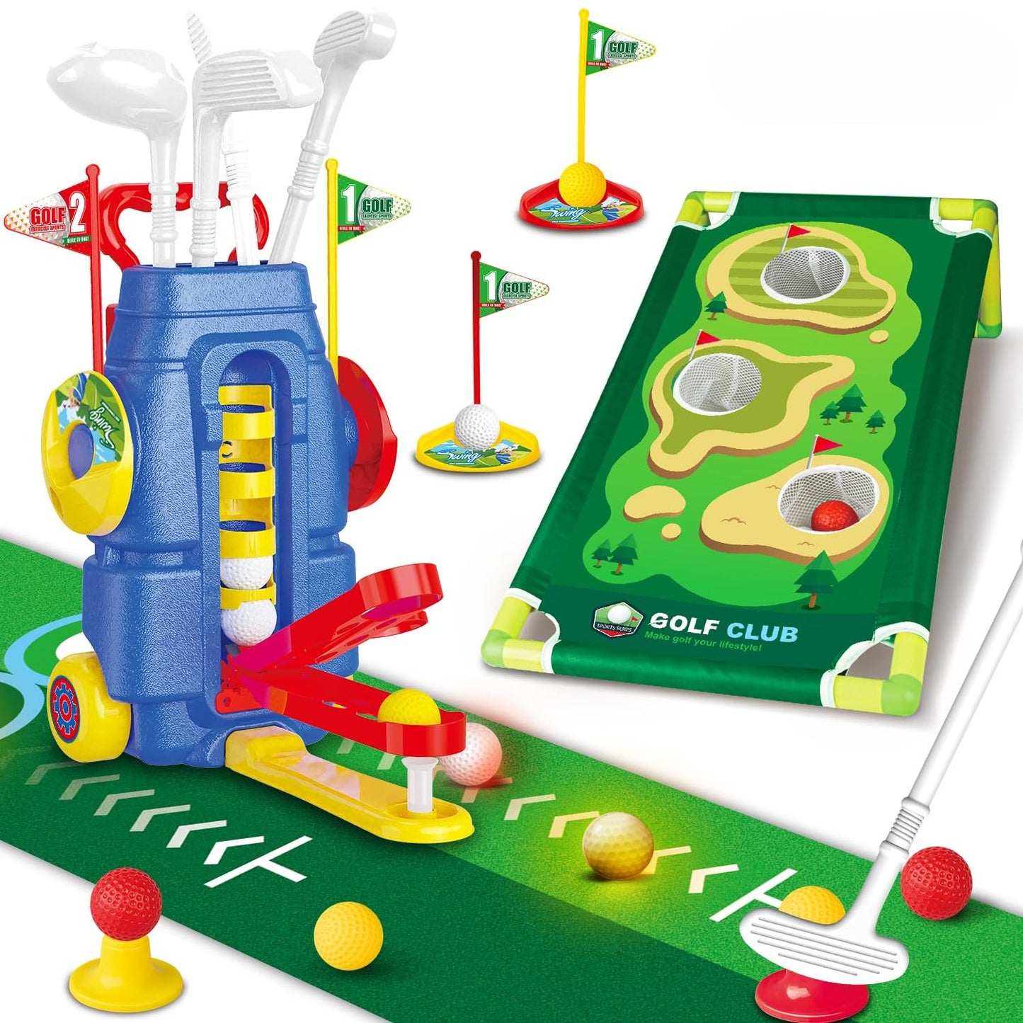 Fistone 3-in-1 Toddler Golf Set with Foot-Pedal Launcher | Indoor & Outdoor Kids Golf Toy