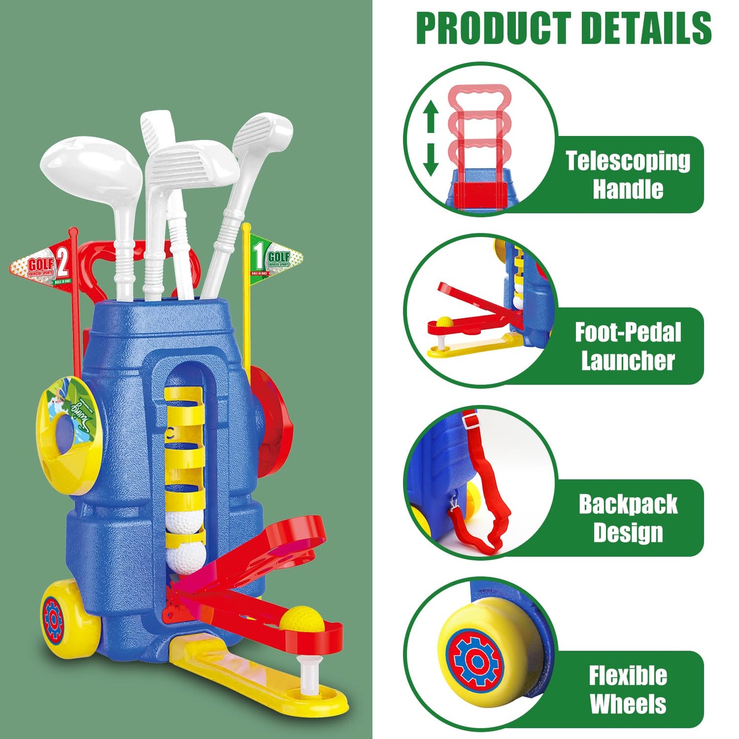 Fistone 3-in-1 Toddler Golf Set with Foot-Pedal Launcher | Indoor & Outdoor Kids Golf Toy