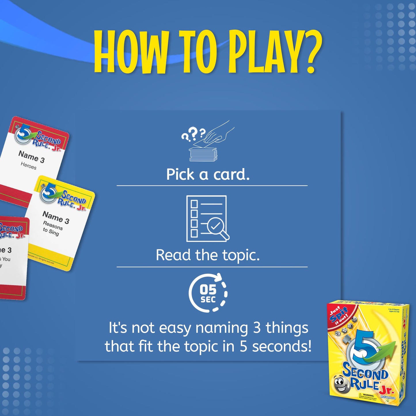 Five Second Rule Jr. Card Game – Quick Think & Shout Answers for Kids 6+