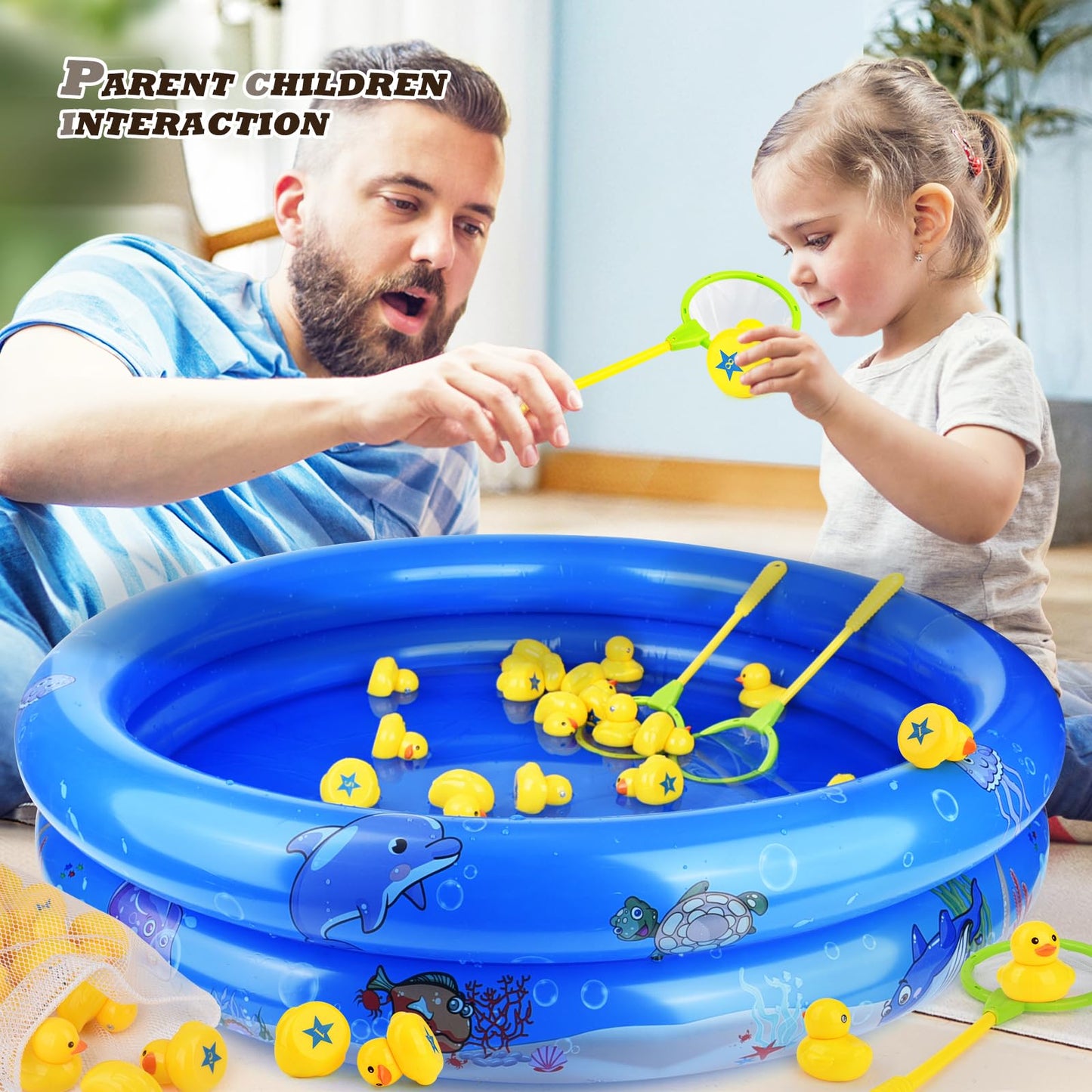 FIVEDAOGANG Duck Matching Game Toys for Kids – 20 Numbered Ducks, 34 x 7 Inch Kiddie Pool, Nets & Storage Bag