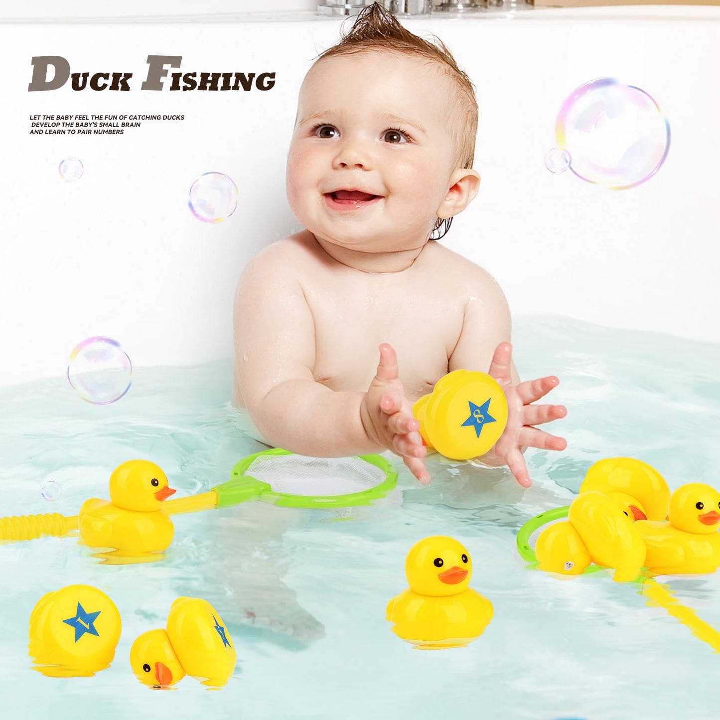 FIVEDAOGANG Duck Matching Game Toys for Kids – 20 Numbered Ducks, 34 x 7 Inch Kiddie Pool, Nets & Storage Bag