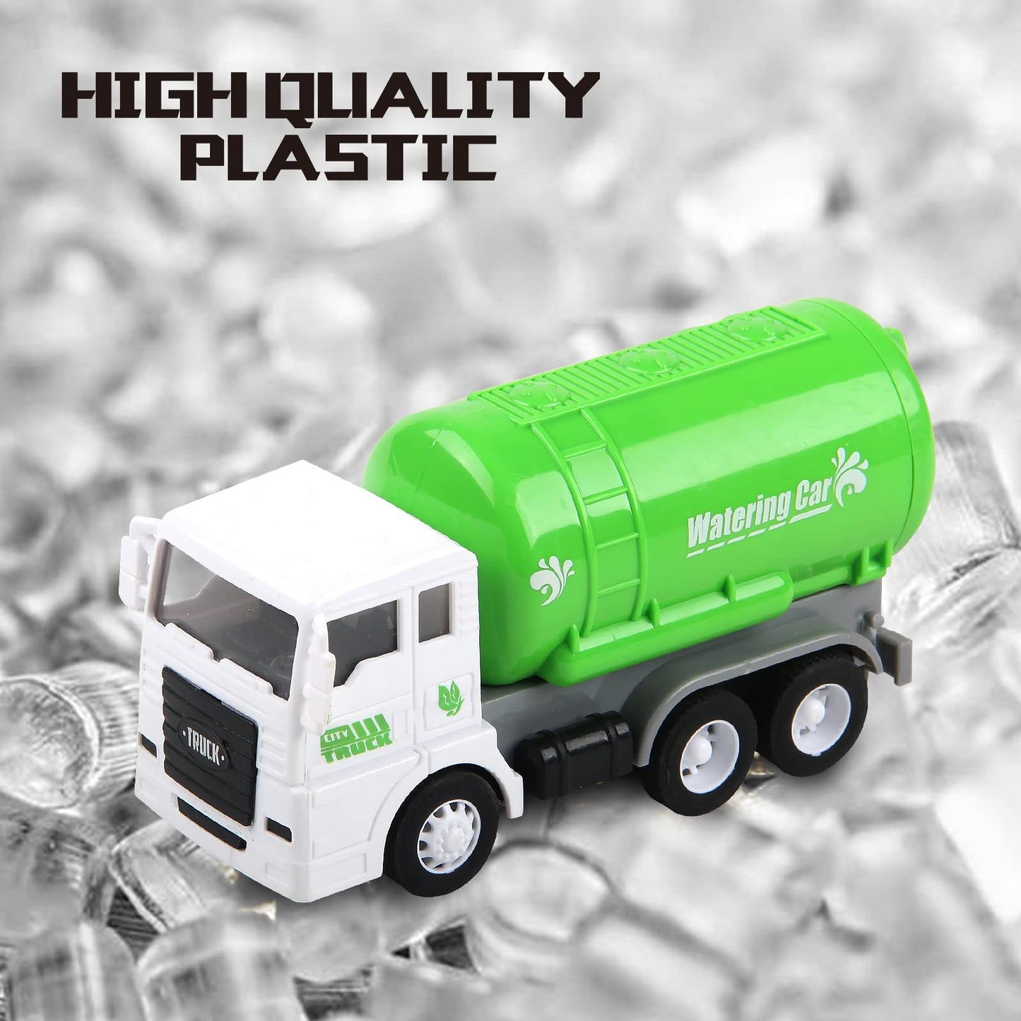 FIVEDAOGANG Garbage Truck Toy – 3 Pack Friction-Powered Waste Management Set with Front Loader, Back Dump, 4 Bins & 108 Trash Cards