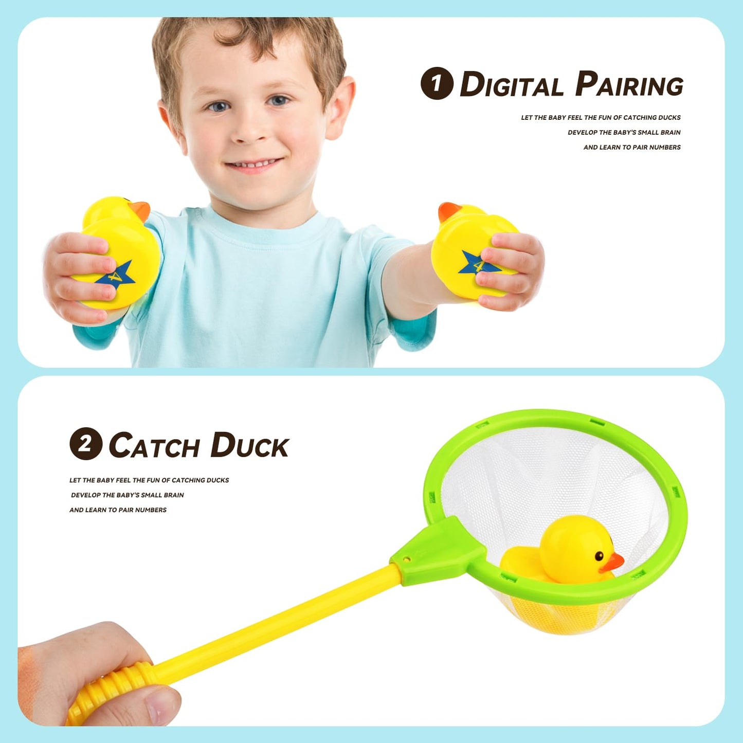 FIVEDAOGANG Duck Matching Game Toys for Kids – 20 Numbered Ducks, 34 x 7 Inch Kiddie Pool, Nets & Storage Bag