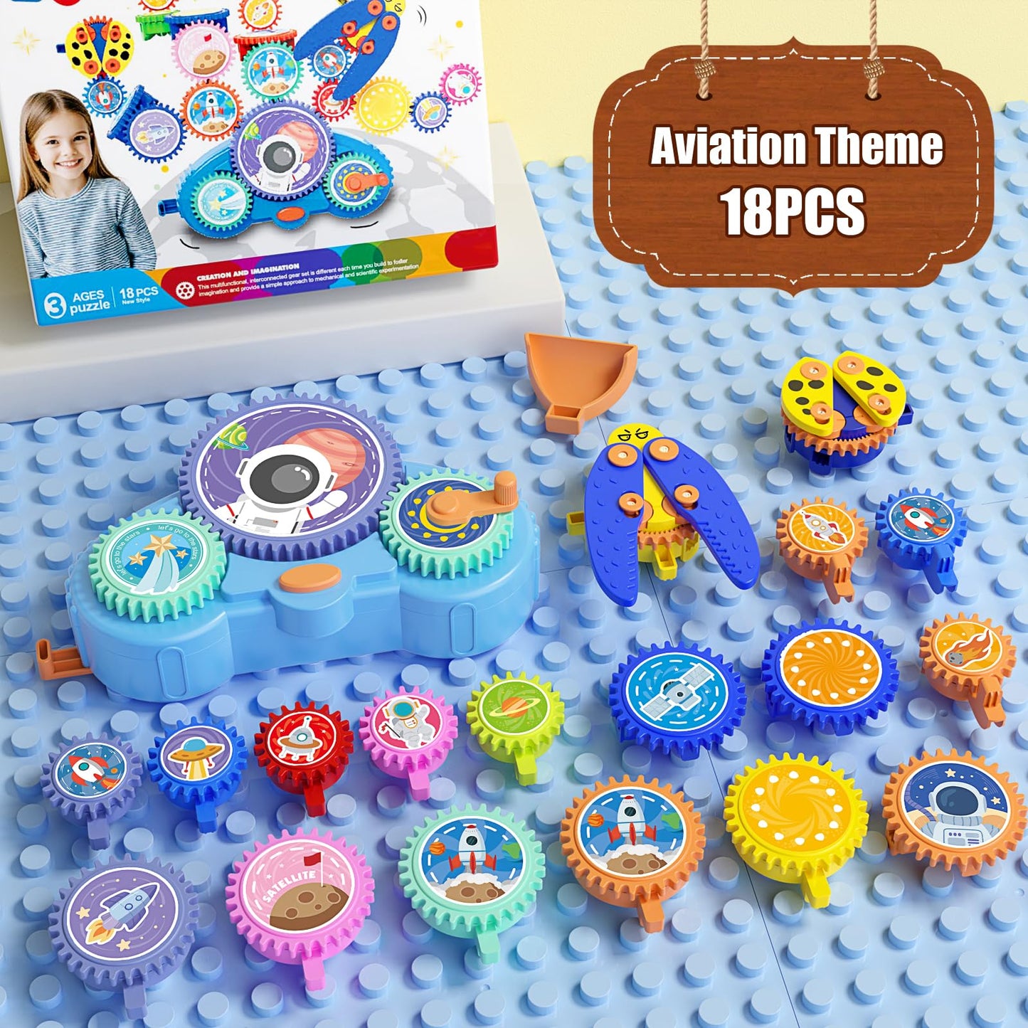 Fivoro STEM Gears Toys for Kids 3+ | 18-Piece Educational Gear Set with Dual Power Modes