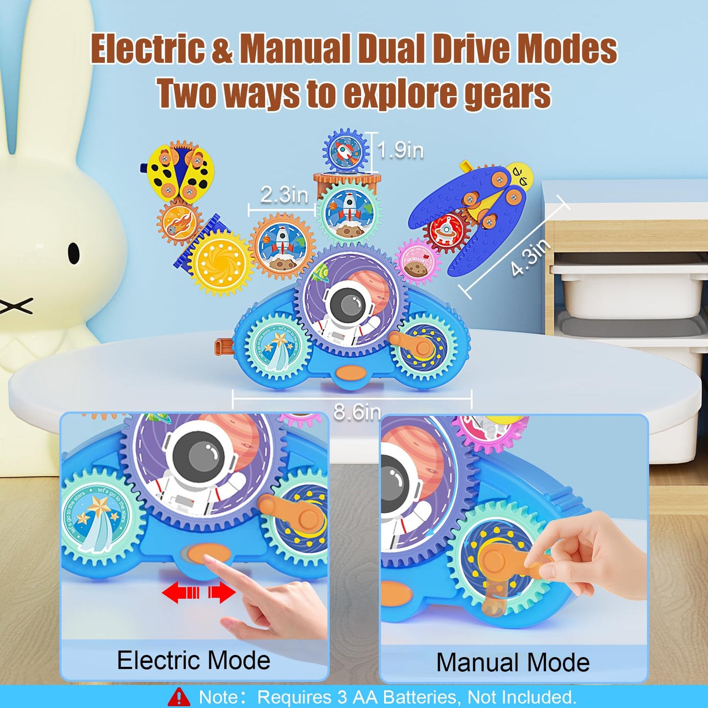 Fivoro STEM Gears Toys for Kids 3+ | 18-Piece Educational Gear Set with Dual Power Modes