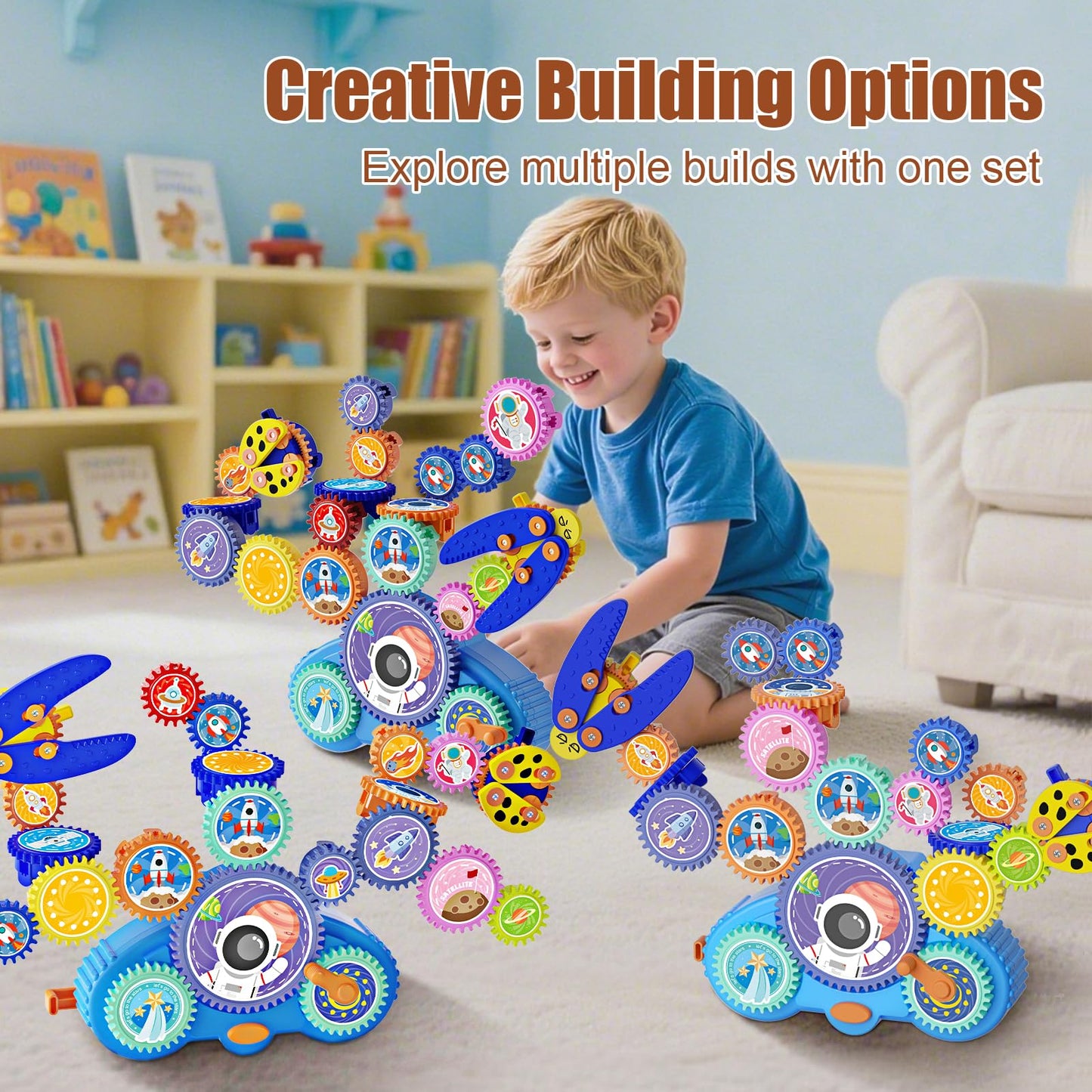 Fivoro STEM Gears Toys for Kids 3+ | 18-Piece Educational Gear Set with Dual Power Modes