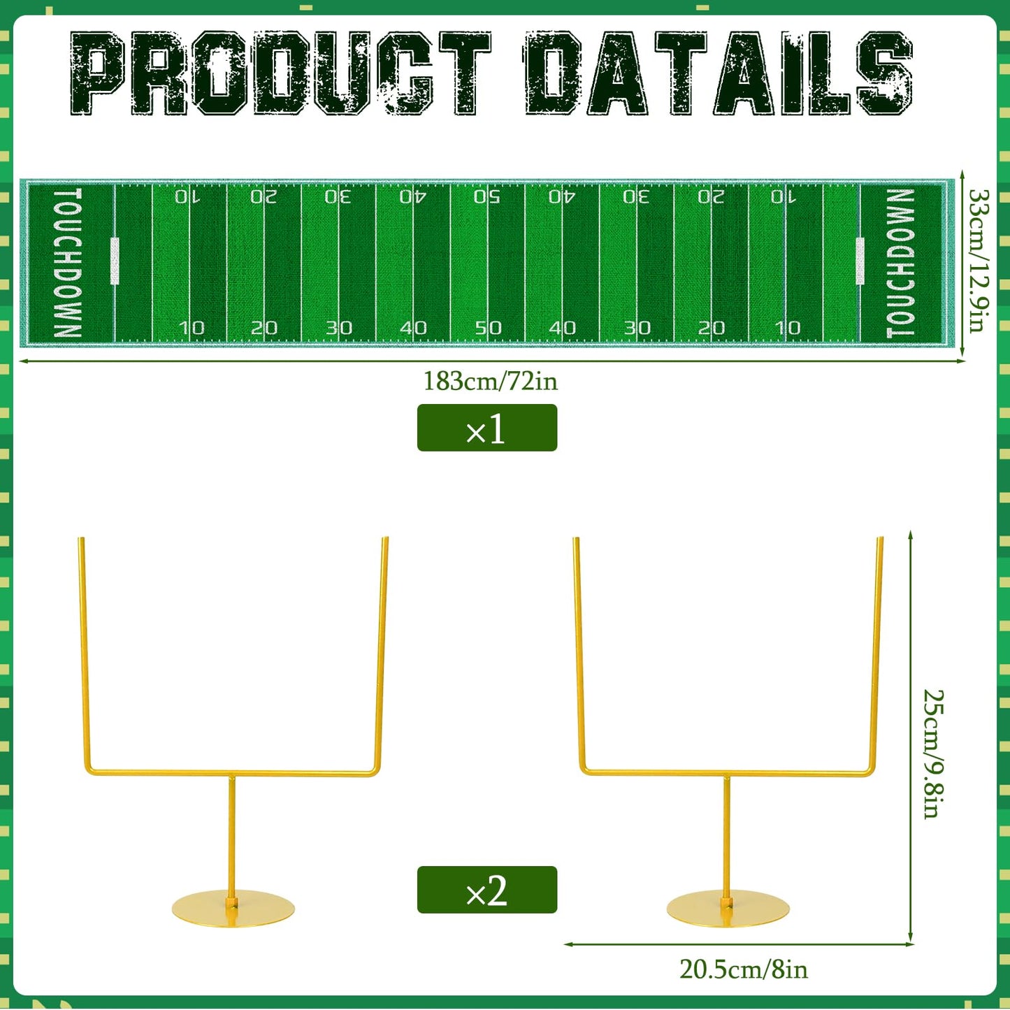 Fjoron 3-Piece Metal Football Goal Post Decoration Set | Table Decor & Football Theme Party Supplies