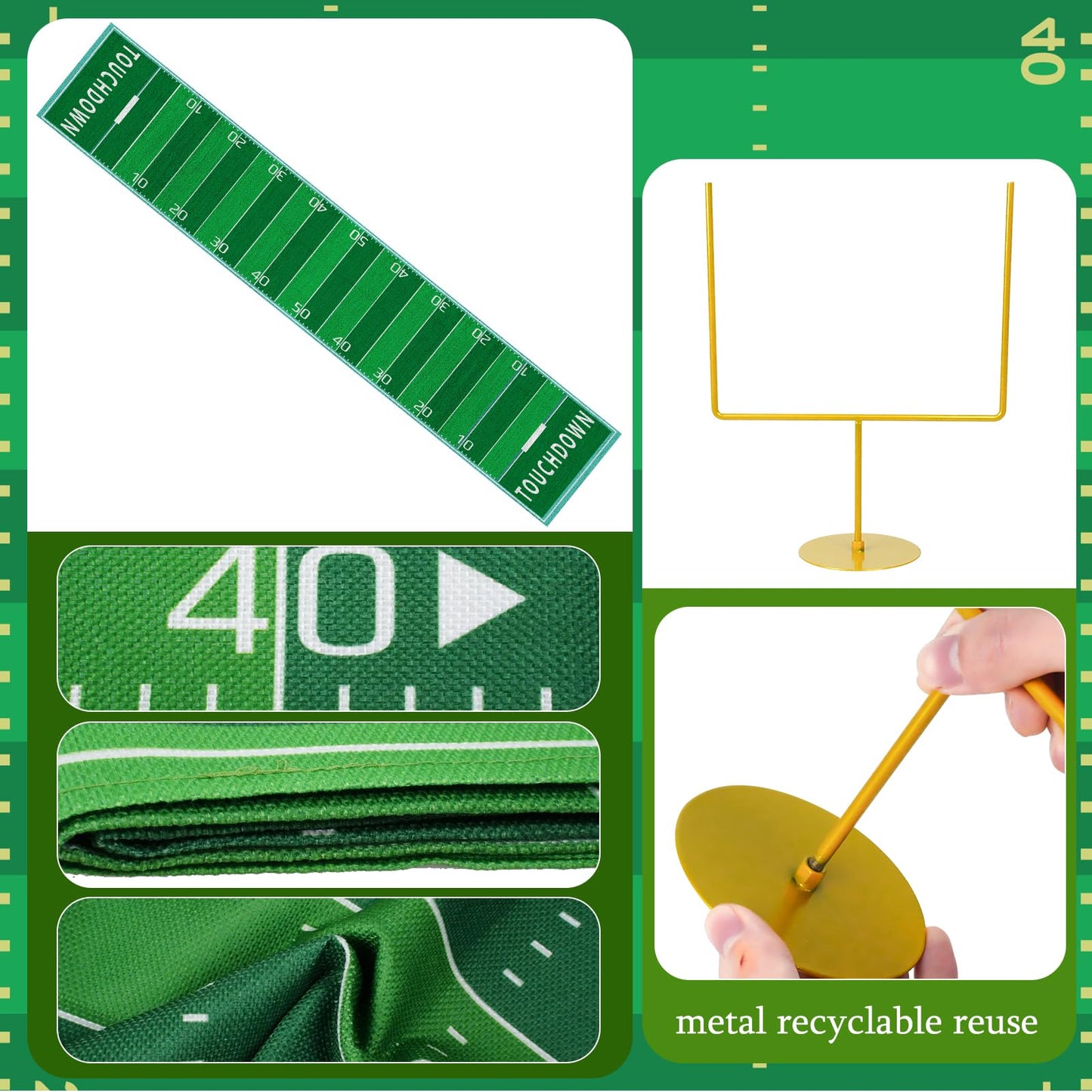 Fjoron 3-Piece Metal Football Goal Post Decoration Set | Table Decor & Football Theme Party Supplies