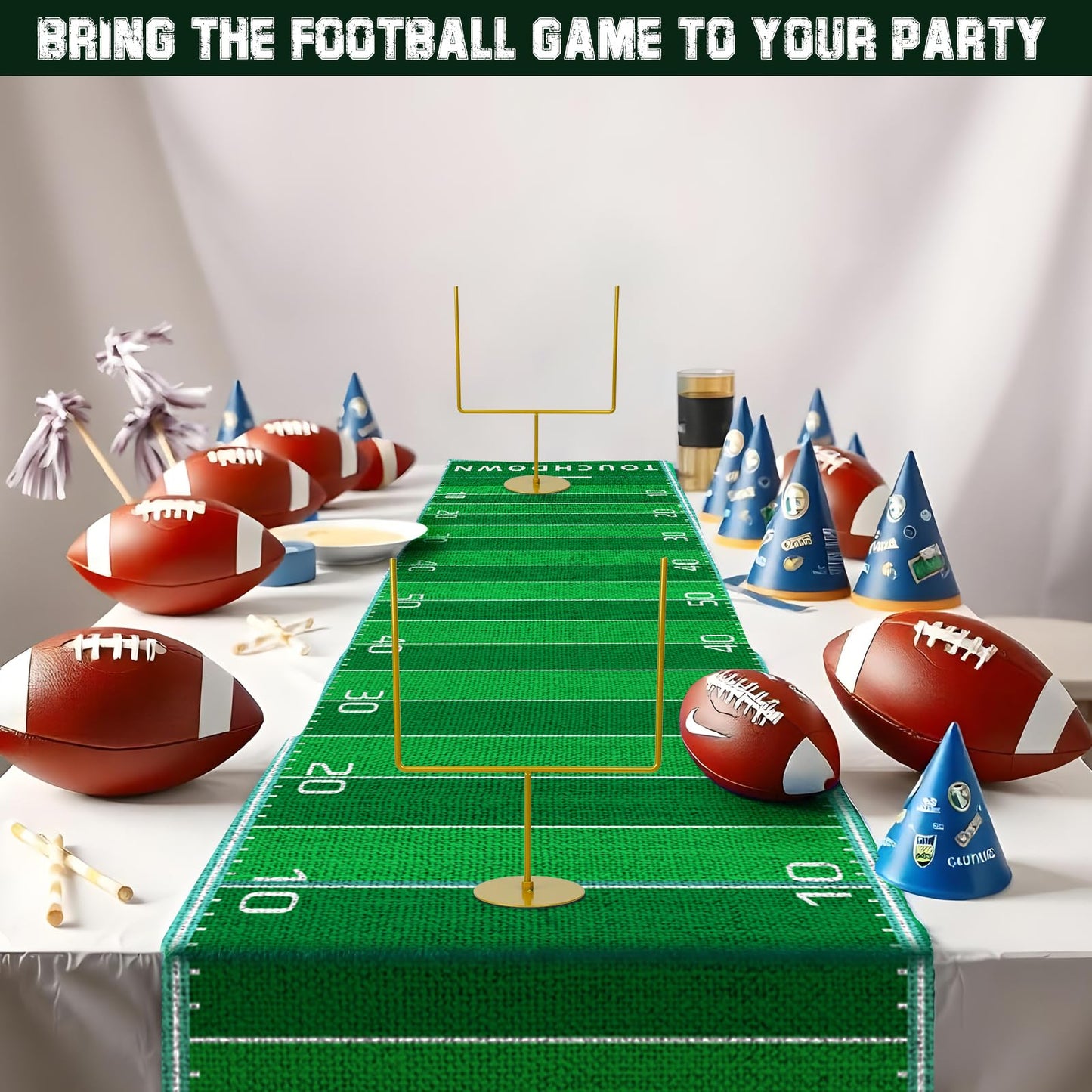 Fjoron 3-Piece Metal Football Goal Post Decoration Set | Table Decor & Football Theme Party Supplies