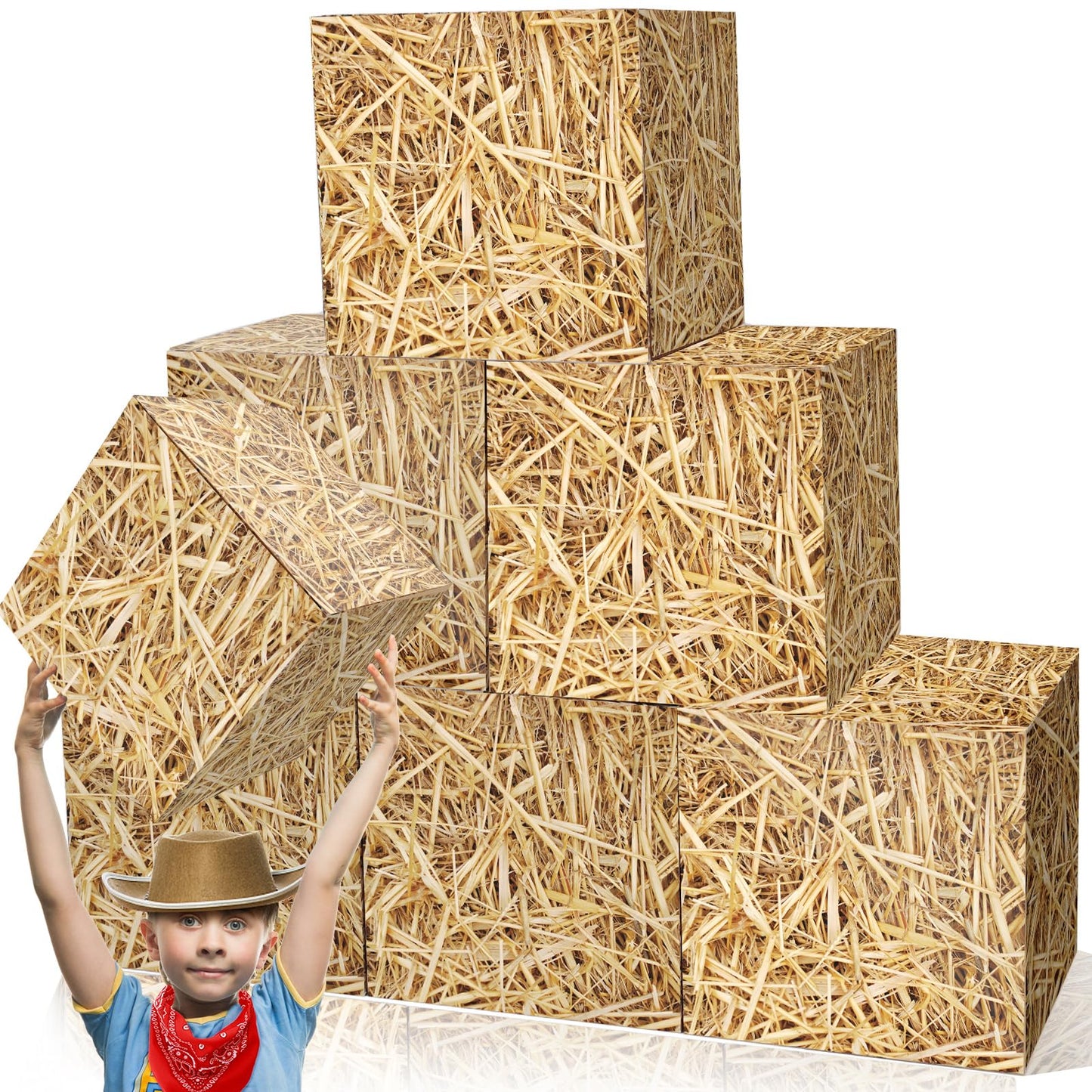 Fjoron 6-Piece Hay Bale Paper Boxes Decor for Western Cowboy Parties | Rustic Farmhouse Props