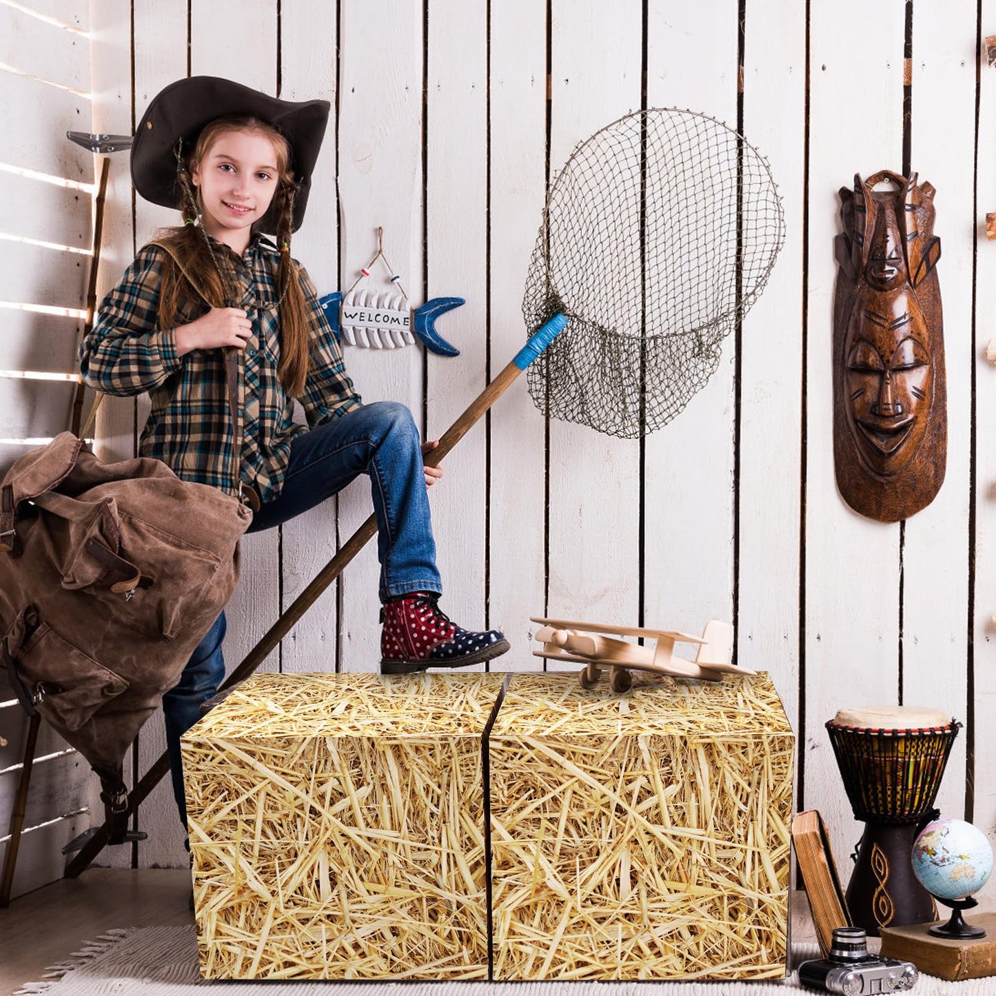 Fjoron 6-Piece Hay Bale Paper Boxes Decor for Western Cowboy Parties | Rustic Farmhouse Props
