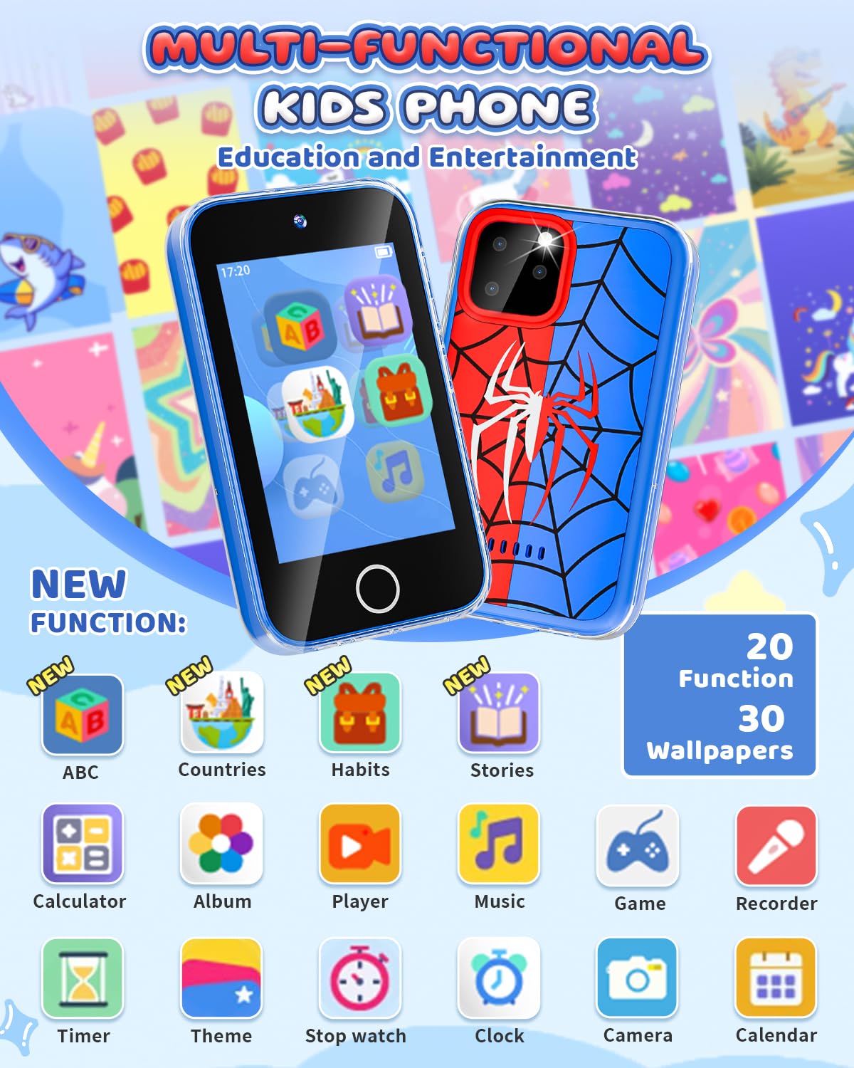 FKATEEN Kids Phone 3.5-inch Touchscreen – Offline Pretend Smartphone with Dual Camera & Habit Tracker (Ages 3-8)