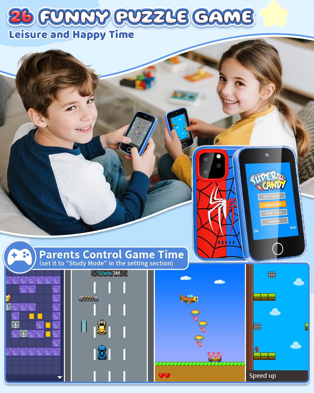 FKATEEN Kids Phone 3.5-inch Touchscreen – Offline Pretend Smartphone with Dual Camera & Habit Tracker (Ages 3-8)