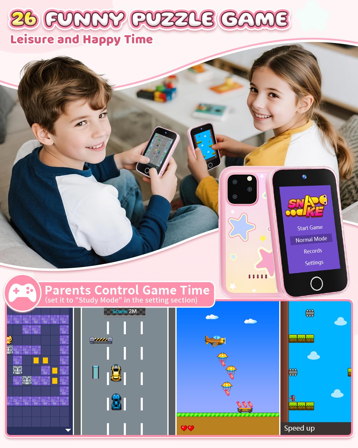 FKATEEN Kids Smart Phone for Girls – 3.5-Inch Touchscreen Learning Toy with Dual Cameras & 26 Games