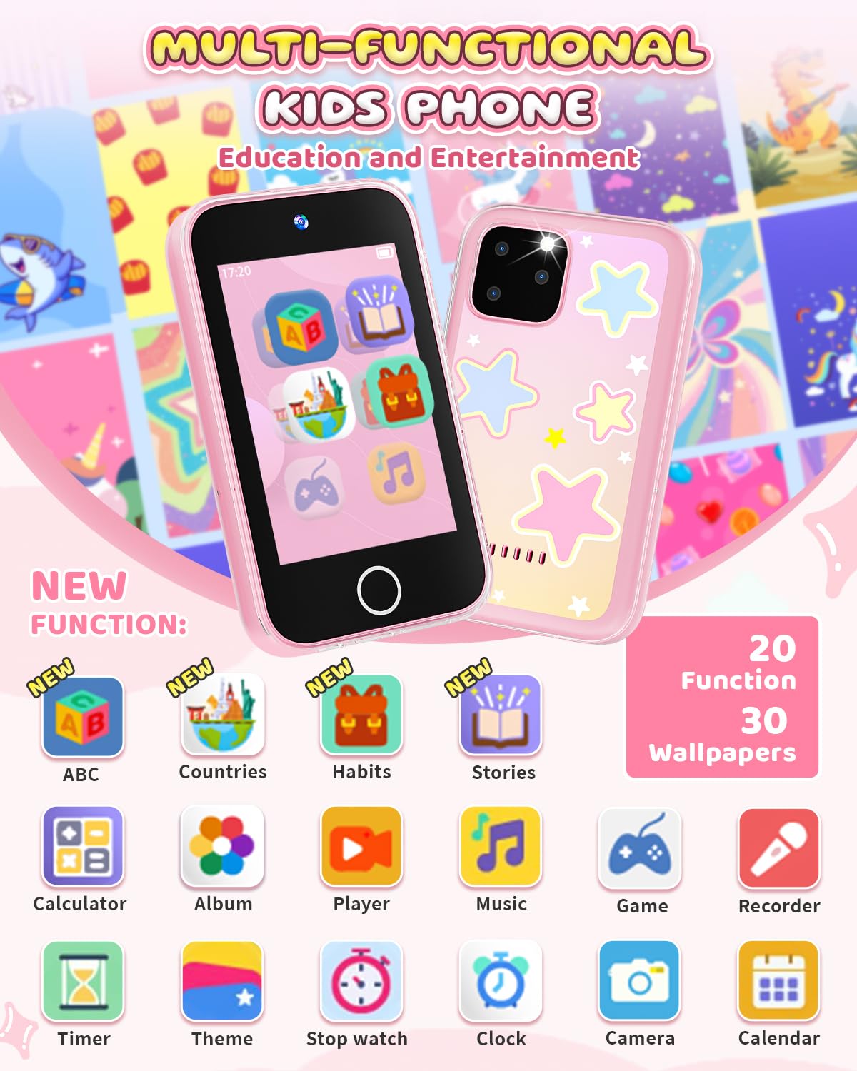 FKATEEN Kids Smart Phone for Girls – 3.5-Inch Touchscreen Learning Toy with Dual Cameras & 26 Games