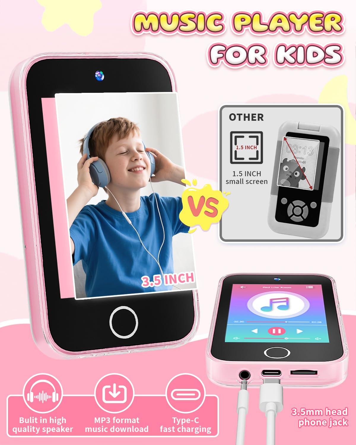 FKATEEN Kids Smart Phone for Girls – 3.5-Inch Touchscreen Learning Toy with Dual Cameras & 26 Games