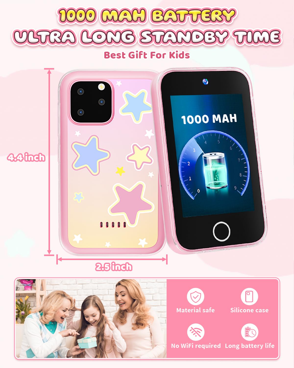 FKATEEN Kids Smart Phone for Girls – 3.5-Inch Touchscreen Learning Toy with Dual Cameras & 26 Games