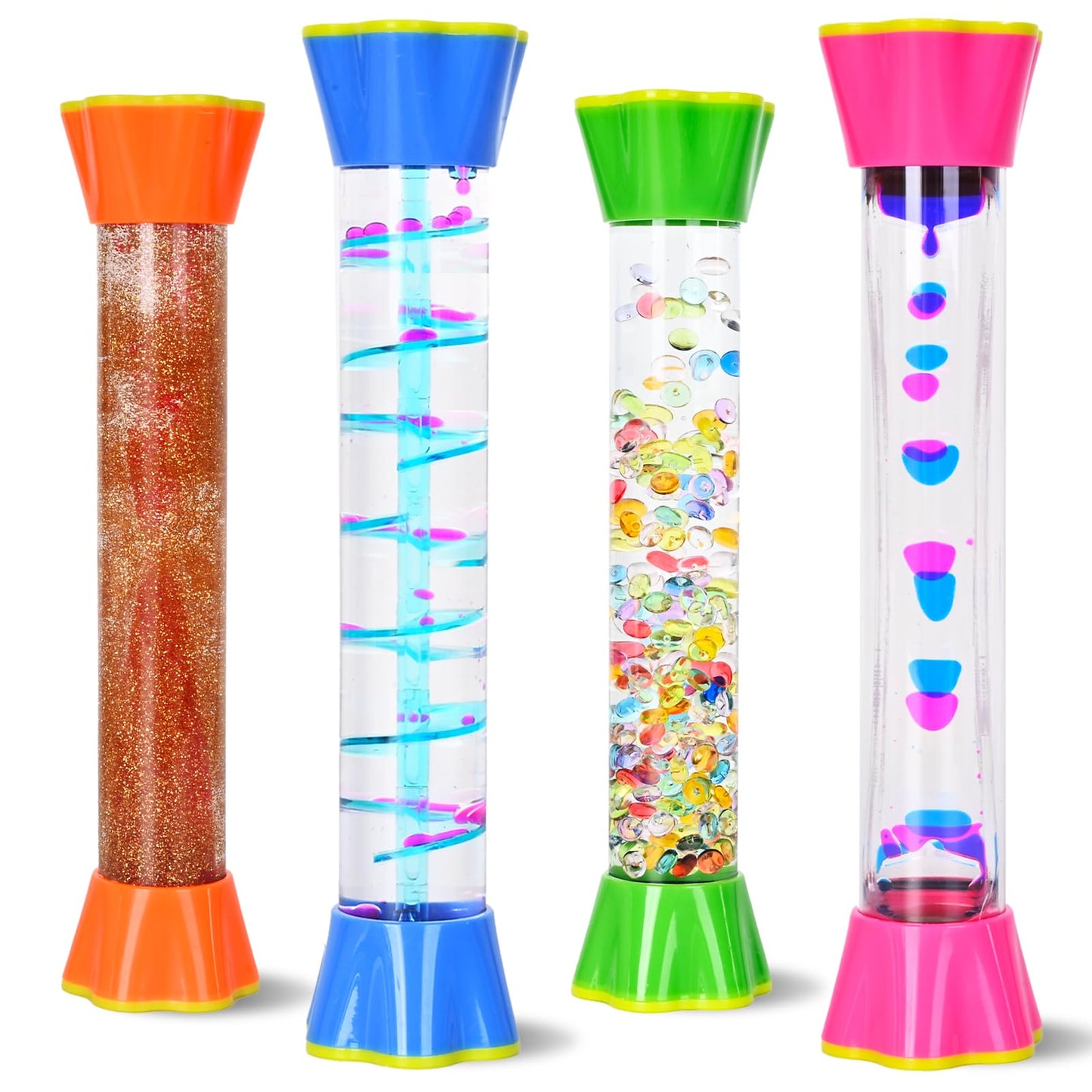FKYTION Cool Tubes Toy Liquid Motion Bubbler 4-Pack – Colorful Sensory Desk Toys for Focus and Time Management