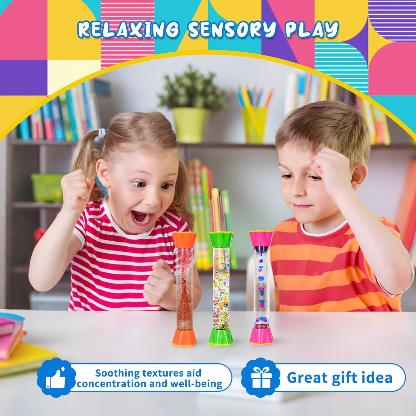 FKYTION Cool Tubes Toy Liquid Motion Bubbler 4-Pack – Colorful Sensory Desk Toys for Focus and Time Management