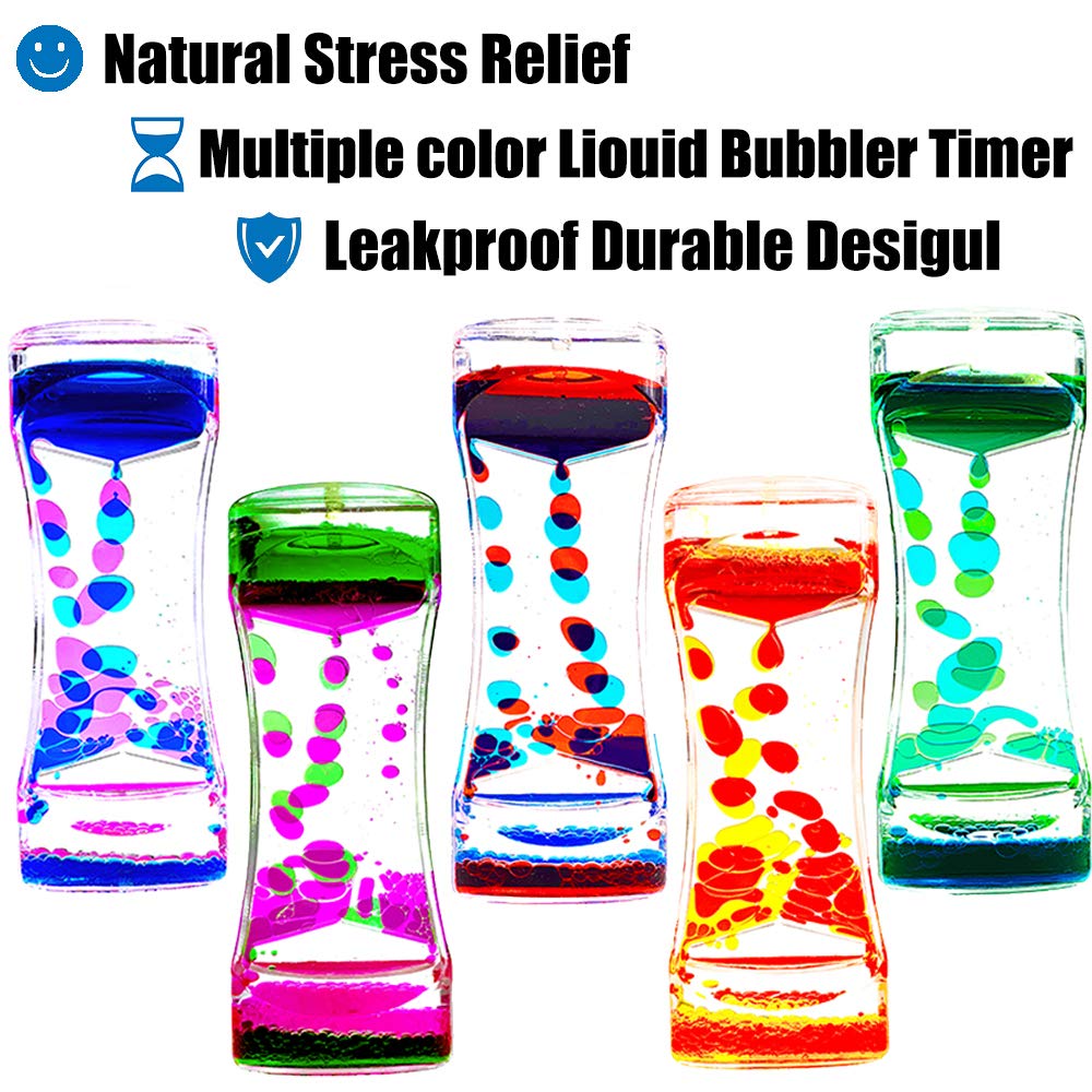 FKYTION Liquid Motion Bubbler Timers – Pack of 5 Colorful Sensory Fidget Toys