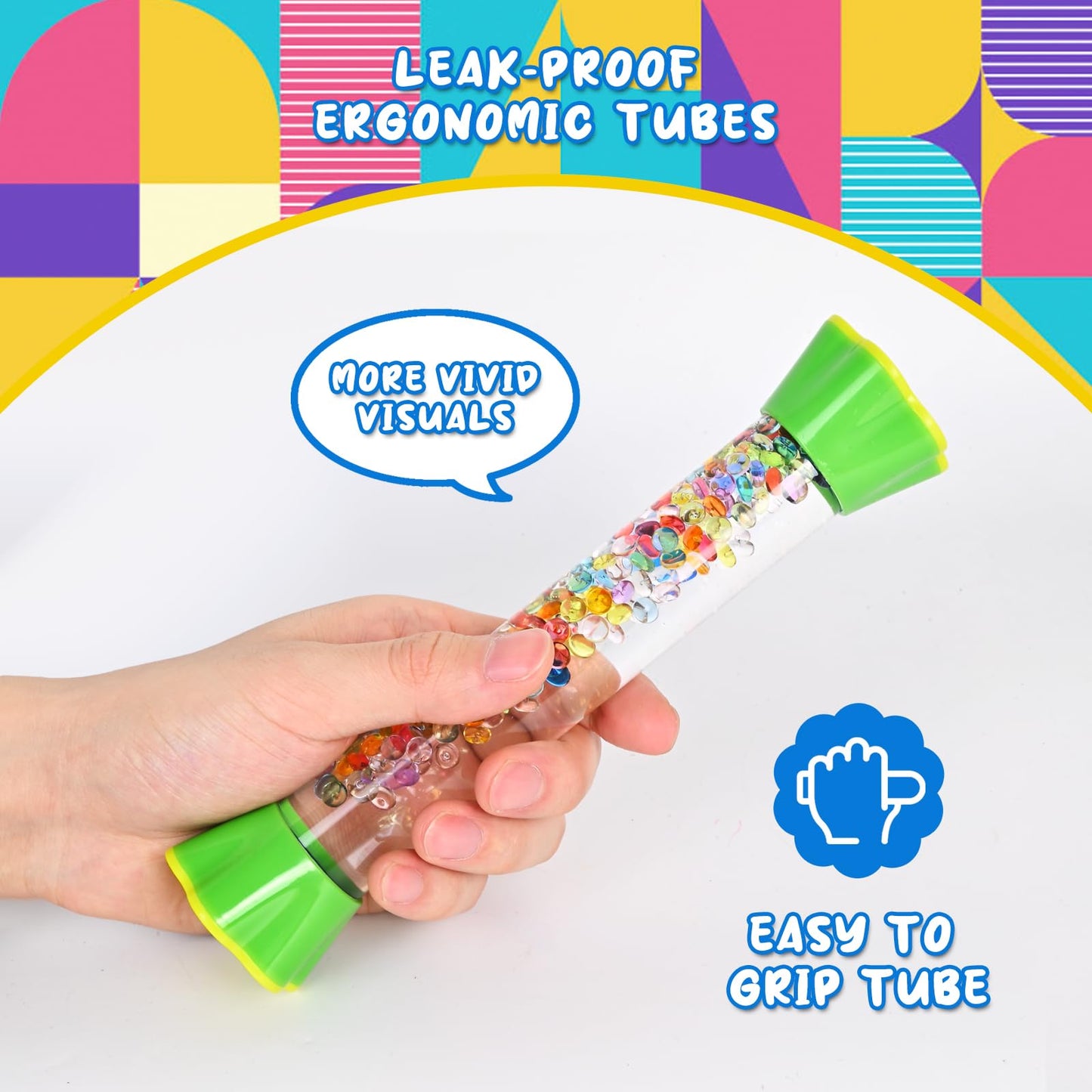 FKYTION Cool Tubes Toy Liquid Motion Bubbler 4-Pack – Colorful Sensory Desk Toys for Focus and Time Management
