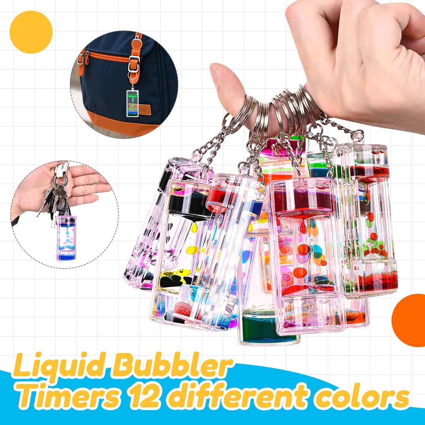 FKYTION Liquid Motion Bubbler Key Chain — Rainbow Pack of 12 Desk Toys