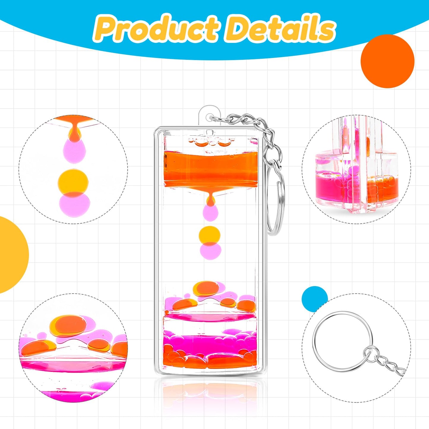 FKYTION Liquid Motion Bubbler Key Chain — Rainbow Pack of 12 Desk Toys