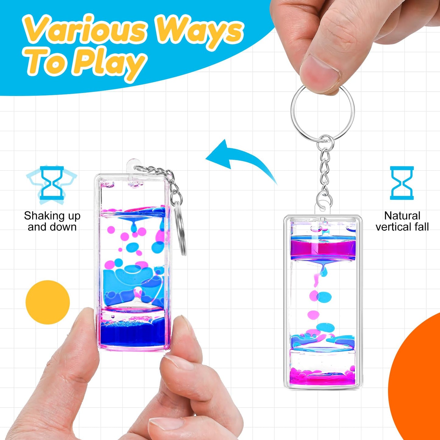 FKYTION Liquid Motion Bubbler Key Chain — Rainbow Pack of 12 Desk Toys