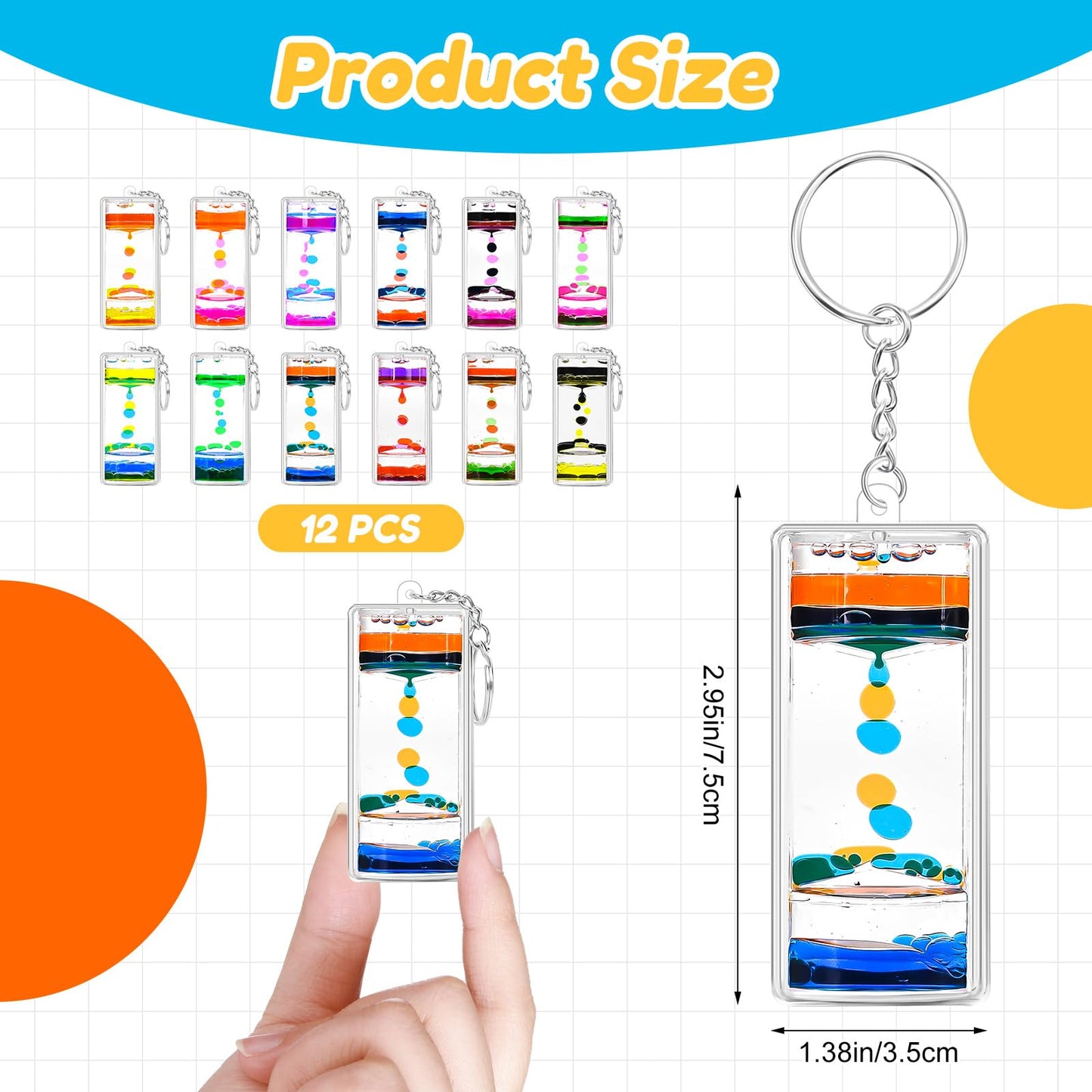 FKYTION Liquid Motion Bubbler Key Chain — Rainbow Pack of 12 Desk Toys