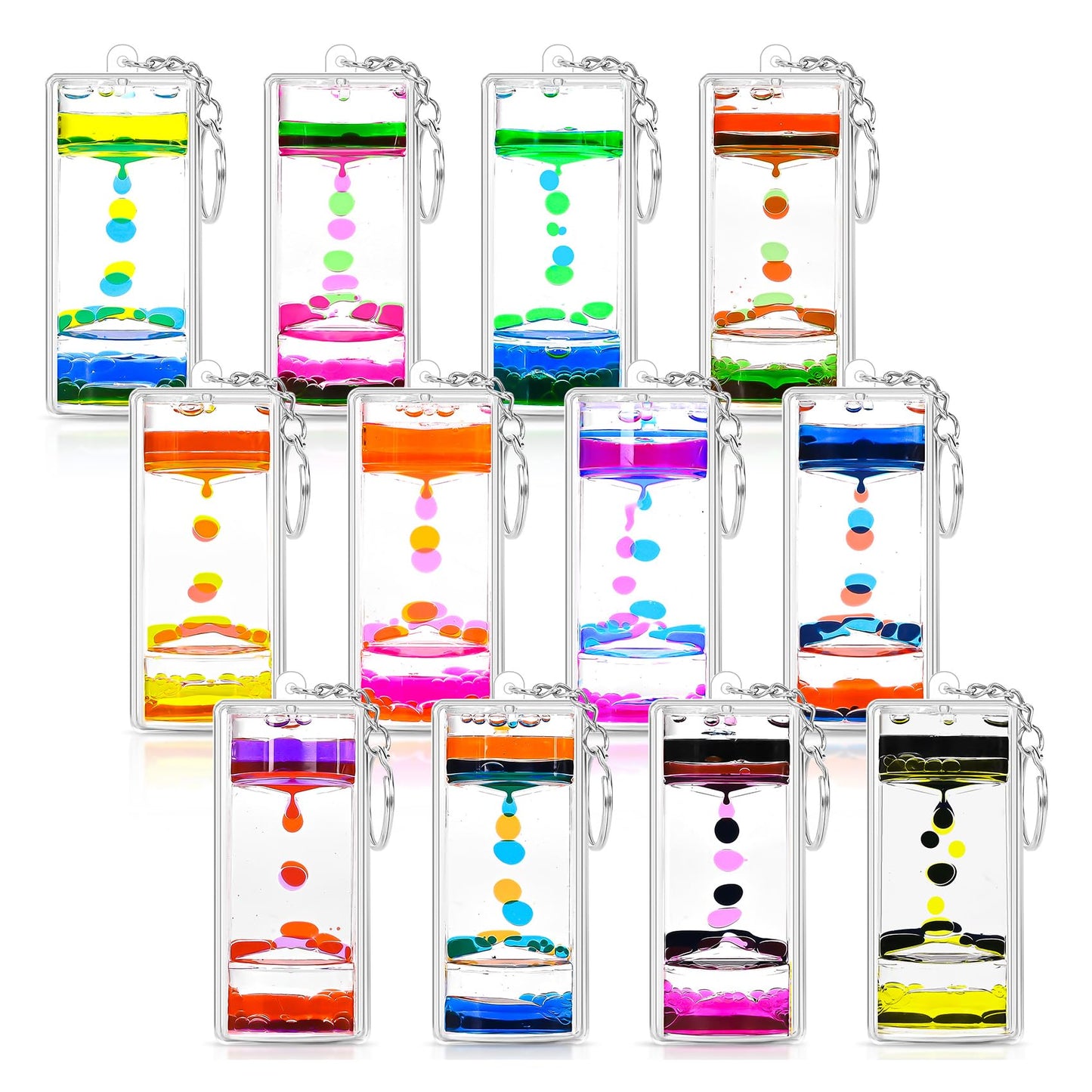 FKYTION Liquid Motion Bubbler Key Chain — Rainbow Pack of 12 Desk Toys