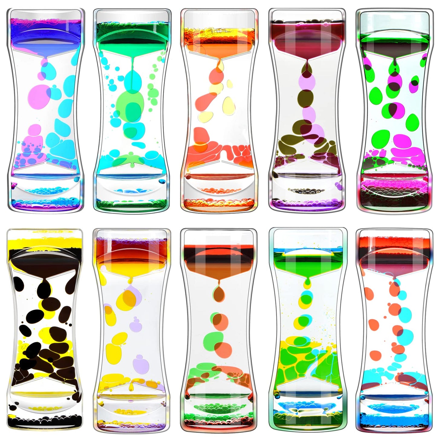 FKYTION Liquid Motion Bubbler Timer – 10-Pack Rainbow Desktop Fidget Toys