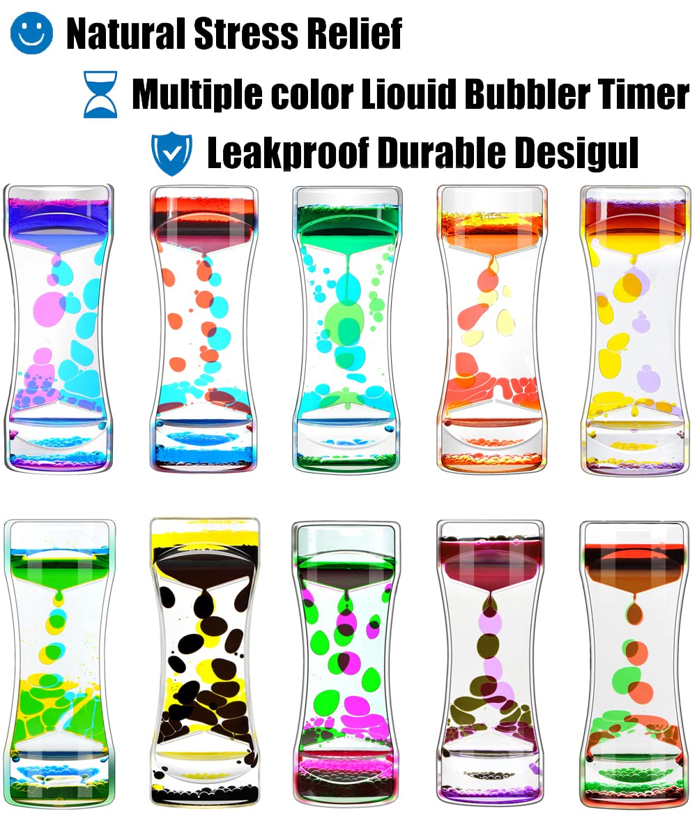 FKYTION Liquid Motion Bubbler Timer – 10-Pack Rainbow Desktop Fidget Toys