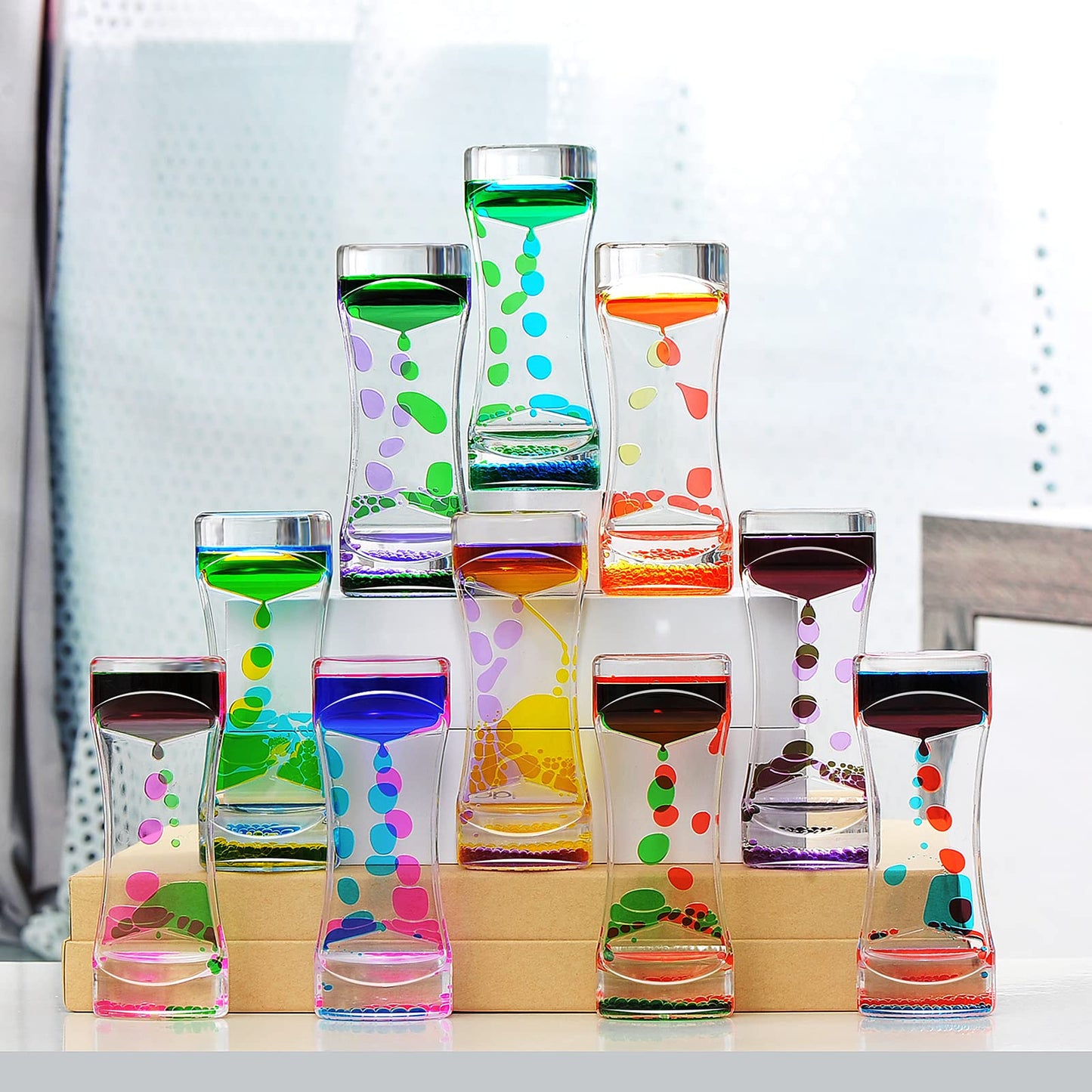 FKYTION Liquid Motion Bubbler Timer – 10-Pack Rainbow Desktop Fidget Toys