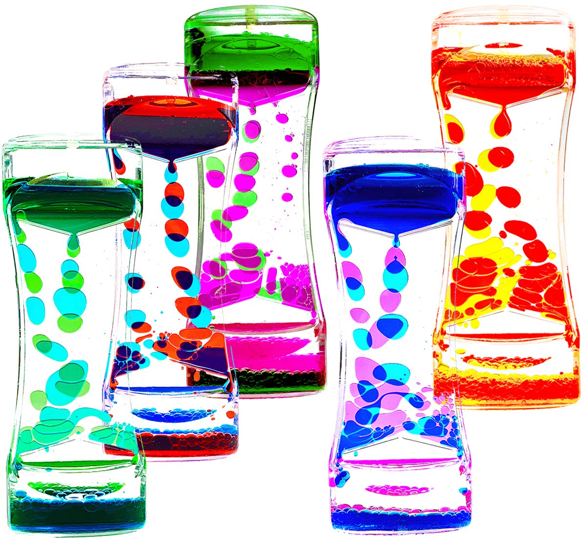 FKYTION Liquid Motion Bubbler Timer – Pack of 5 Colorful Sensory Toys for Focus & Calm