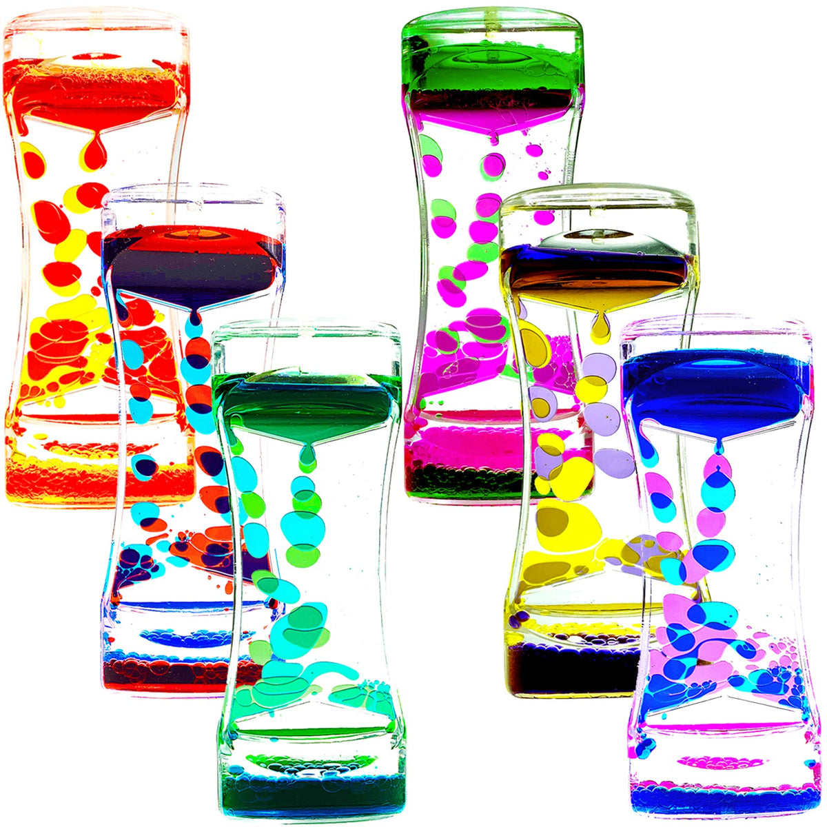 FKYTION Liquid Motion Bubbler Timer — Pack of 6 Colorful Desk Toys for Focus & Relaxation