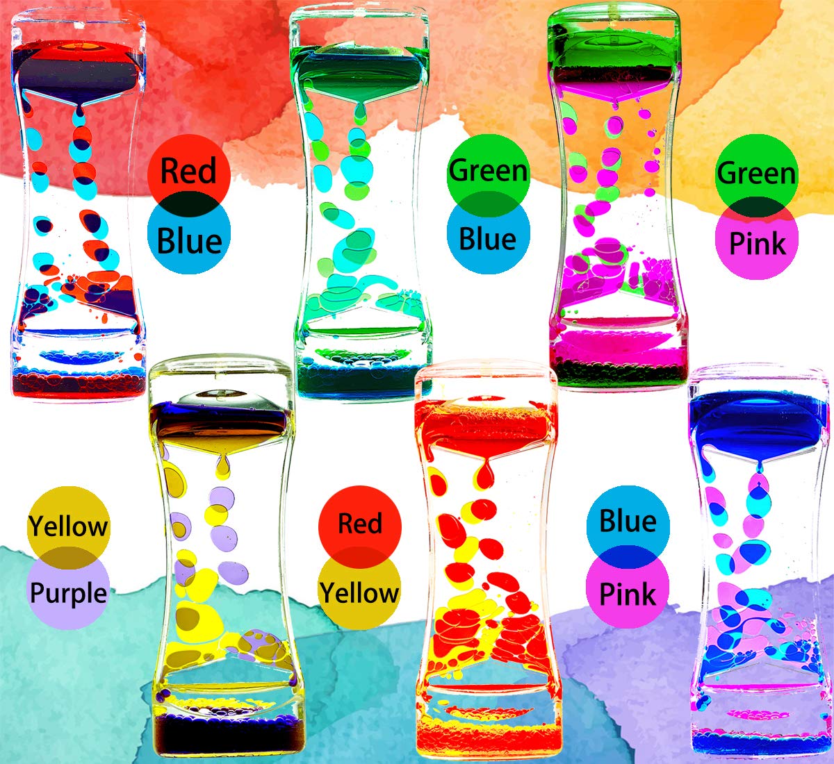 FKYTION Liquid Motion Bubbler Timer — Pack of 6 Colorful Desk Toys for Focus & Relaxation