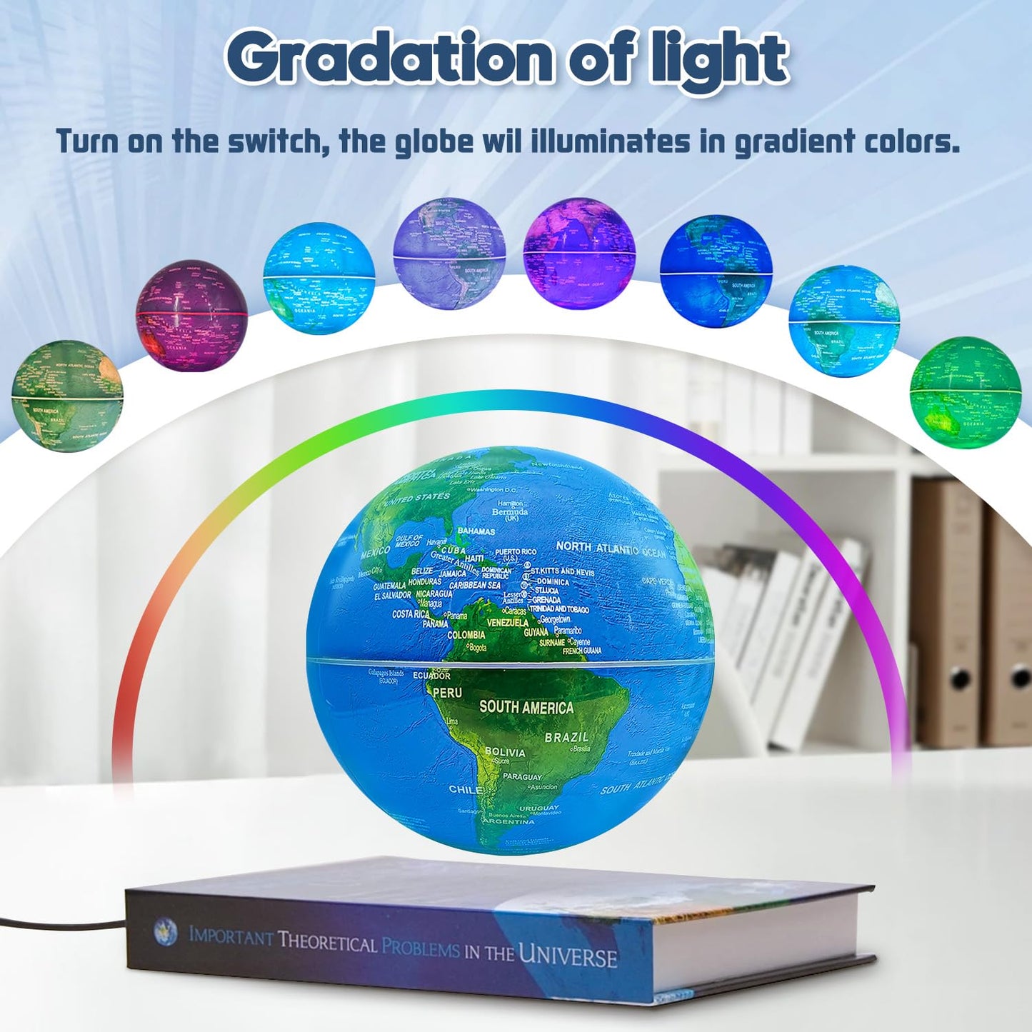 Flagest Magnetic Levitation Globe with 16-Color LED Lights | Rotating World Map on Book Base