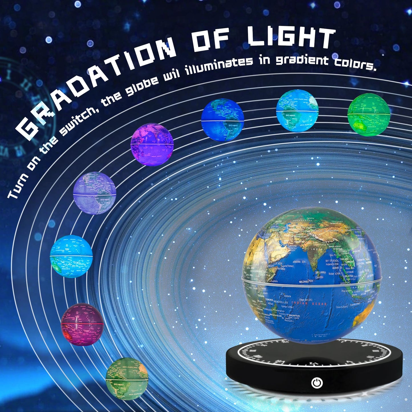 Flagest Magnetic Levitating Globe with LED Lights — 16 Color Globe on Clock Base