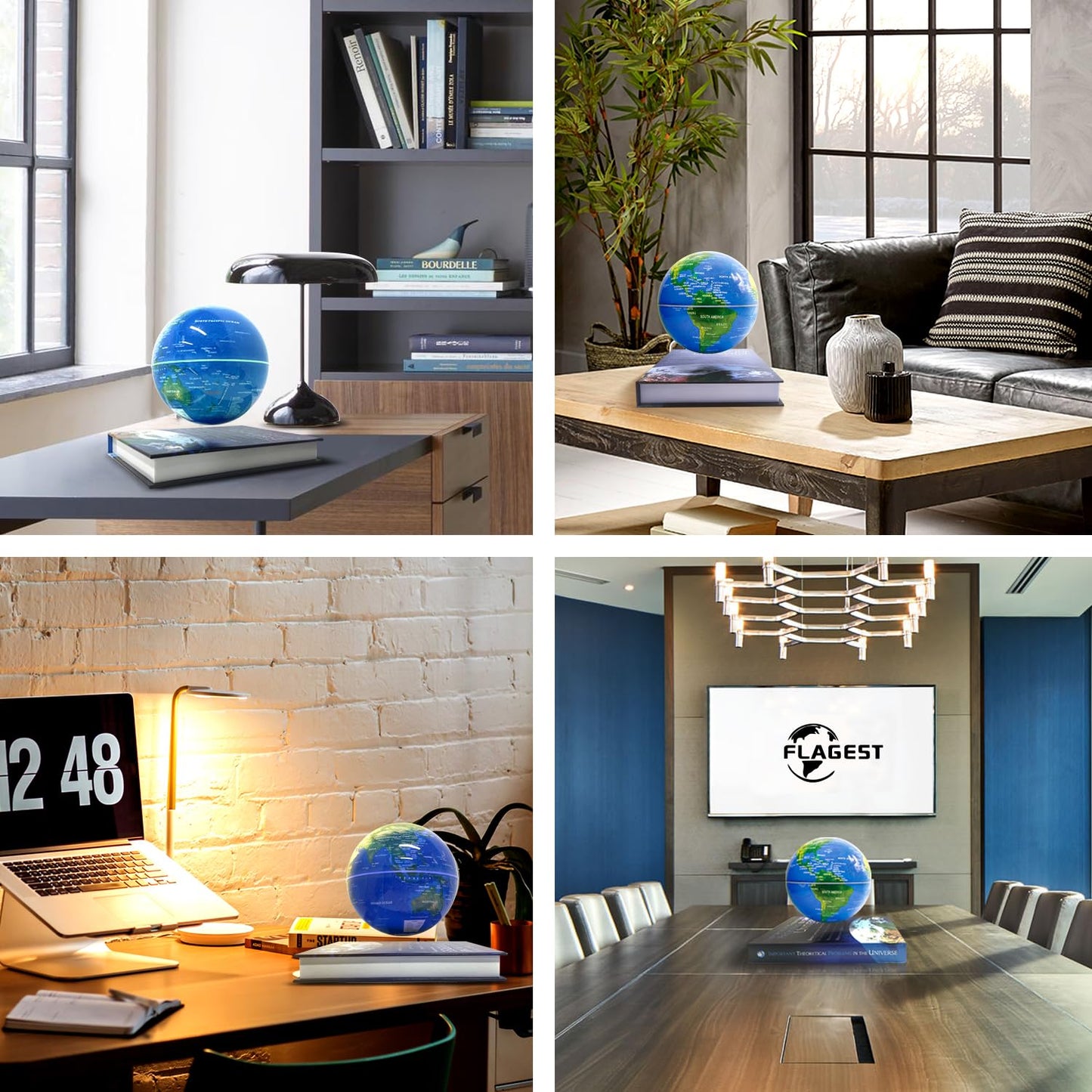 Flagest Magnetic Levitation Globe with 16-Color LED Lights | Rotating World Map on Book Base