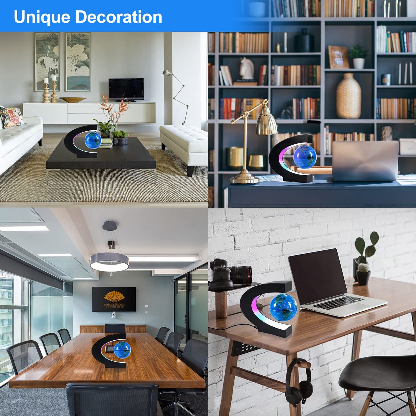 Flagest Magnetic Levitating Globe - LED Floating C-Shape Desk Decor (3.3 Inches)