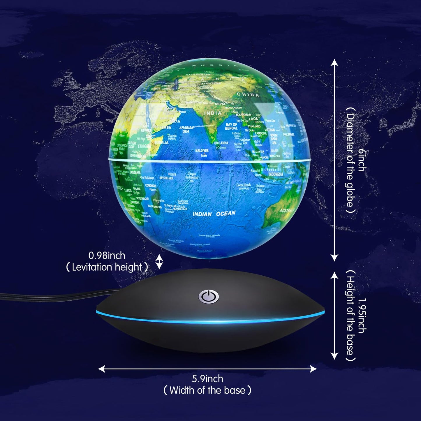 Flagest Floating Globe – Magnetic Levitation, Touch Control & Night Light (6 Inches)