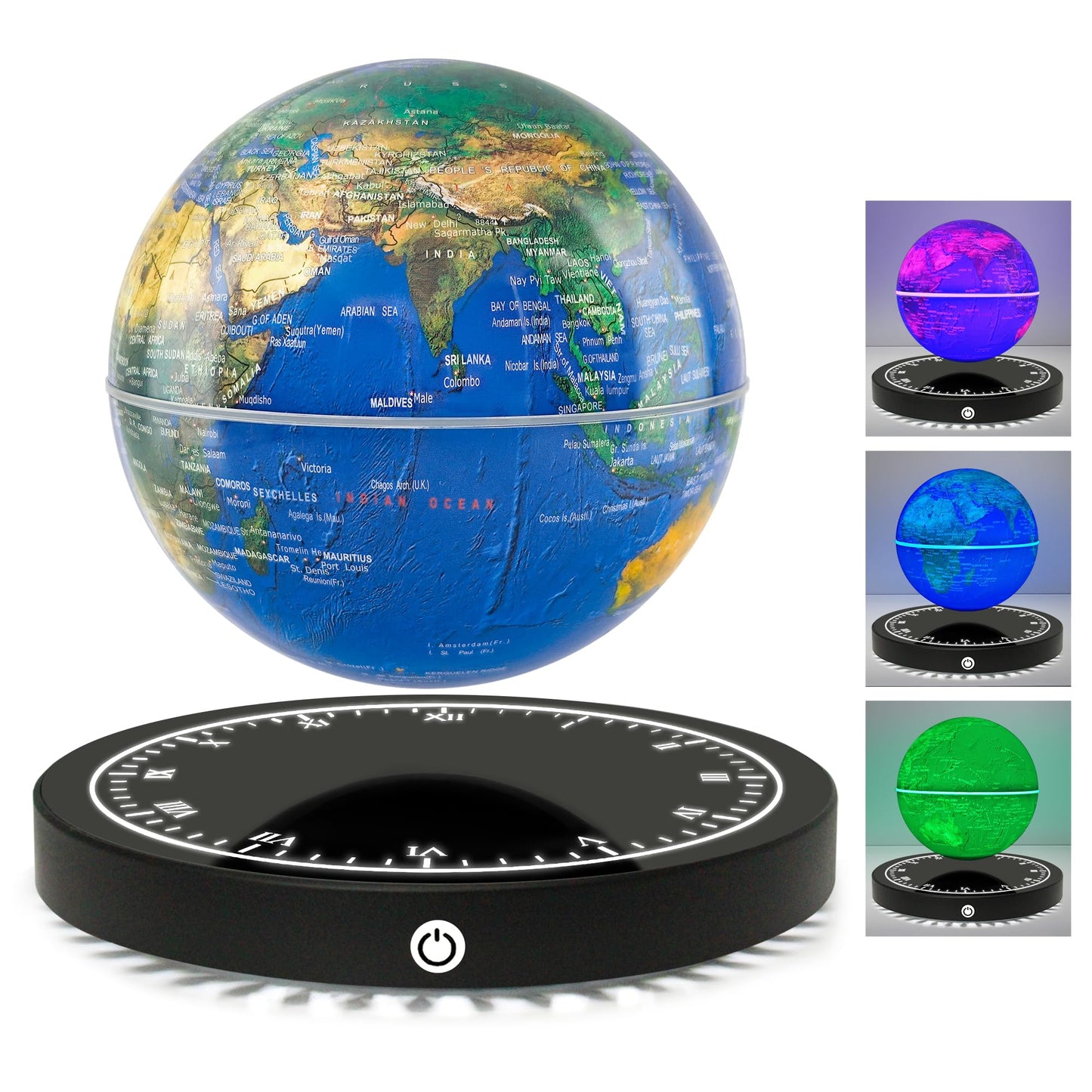 Flagest Magnetic Levitating Globe with LED Lights — 16 Color Globe on Clock Base