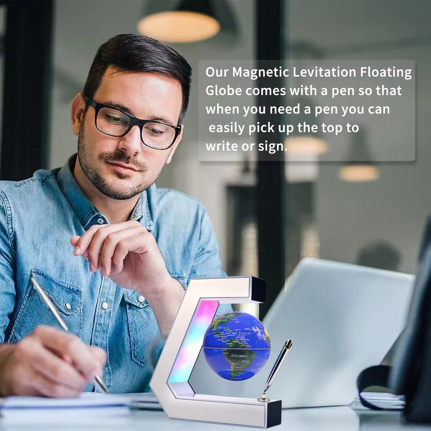 Flagest Magnetic Levitation Globe with LED Lights, Touch Control & Pen — Floating Desk Decor (3.3 in)