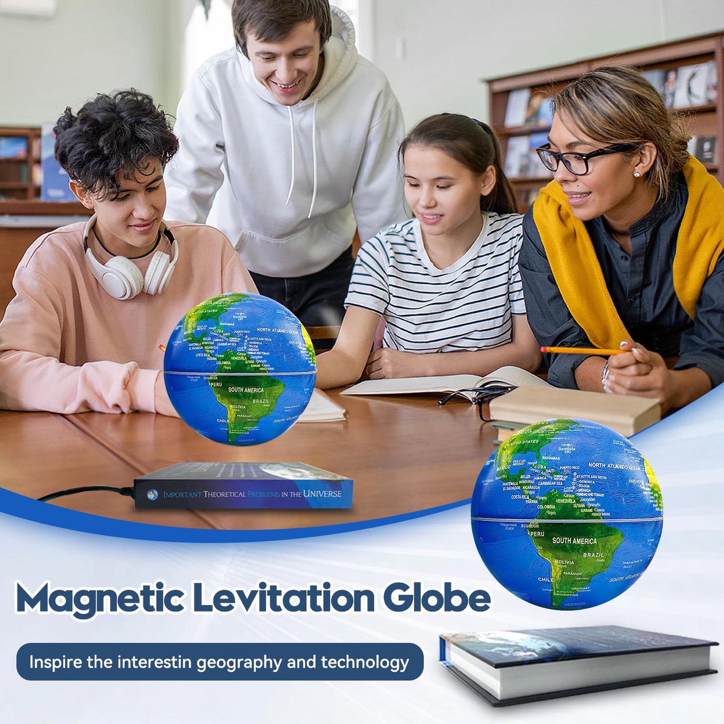 Flagest Magnetic Levitation Globe with 16-Color LED Lights | Rotating World Map on Book Base