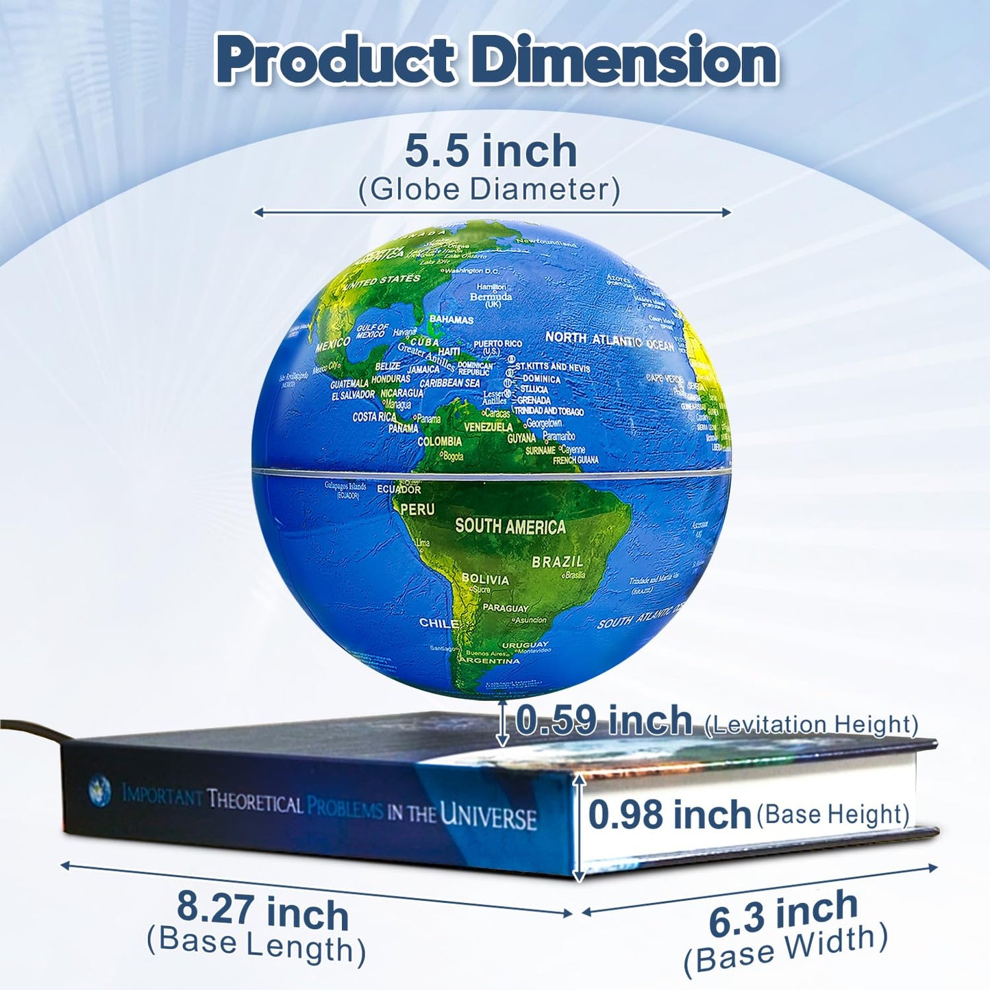 Flagest Magnetic Levitation Globe with 16-Color LED Lights | Rotating World Map on Book Base