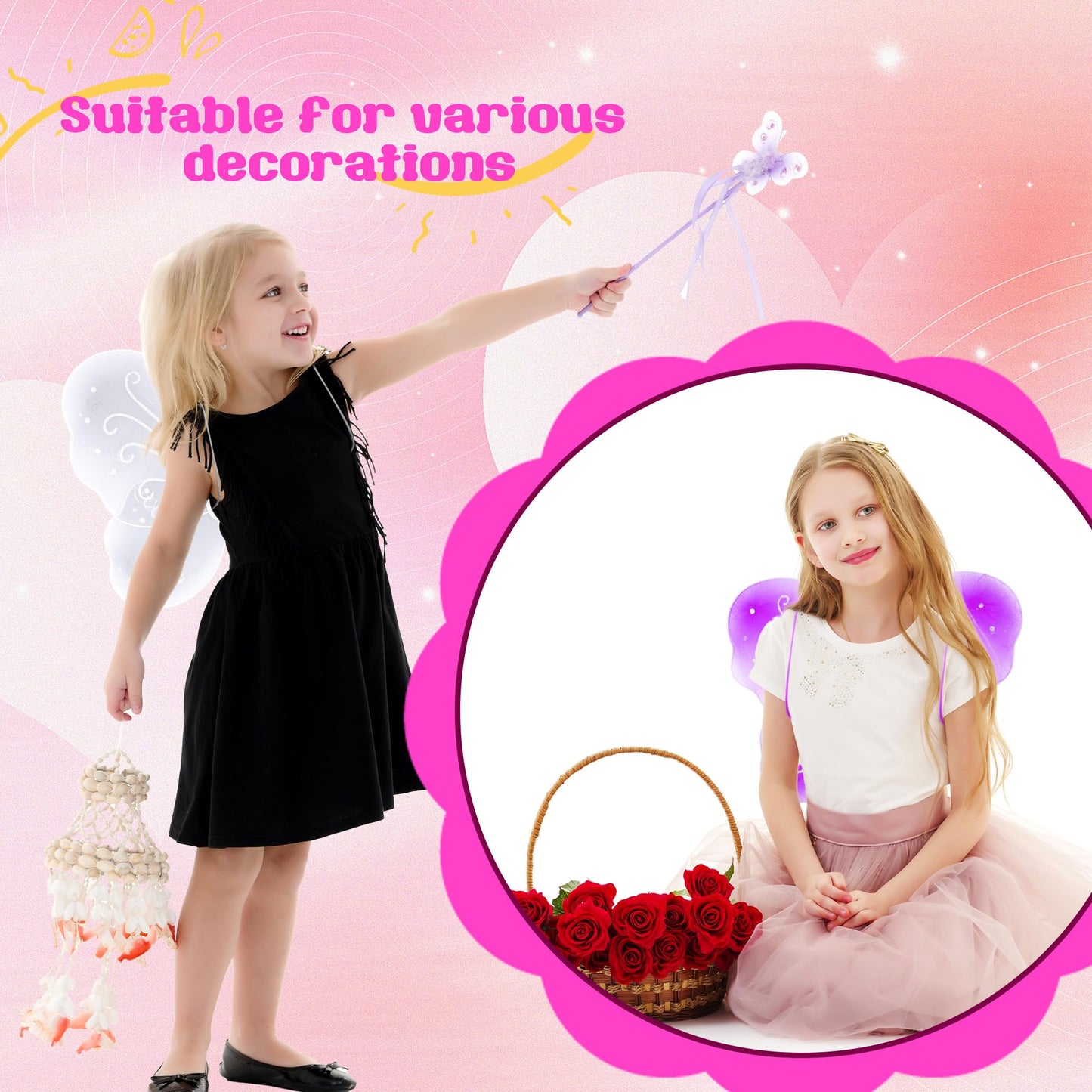 Flahard 12 Pack Girls Butterfly Wings – Colorful Fairy Costume Wings for Kids