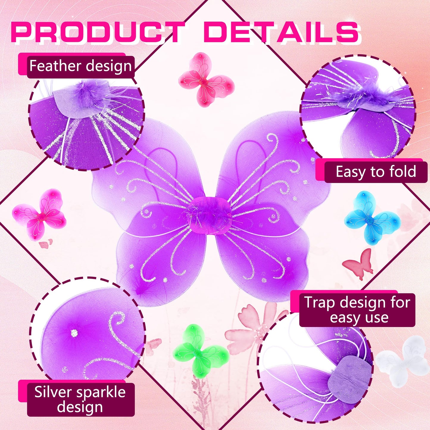 Flahard 12 Pack Girls Butterfly Wings – Colorful Fairy Costume Wings for Kids