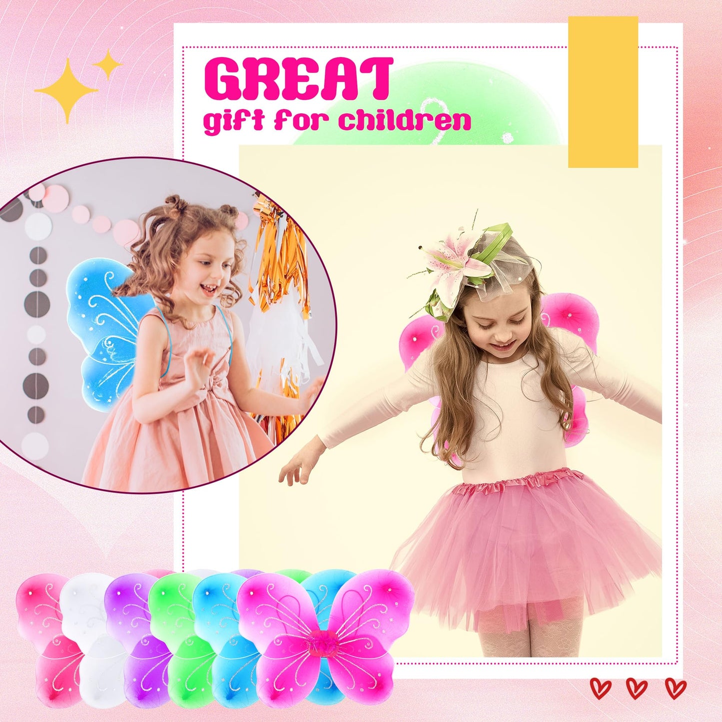 Flahard 12 Pack Girls Butterfly Wings – Colorful Fairy Costume Wings for Kids