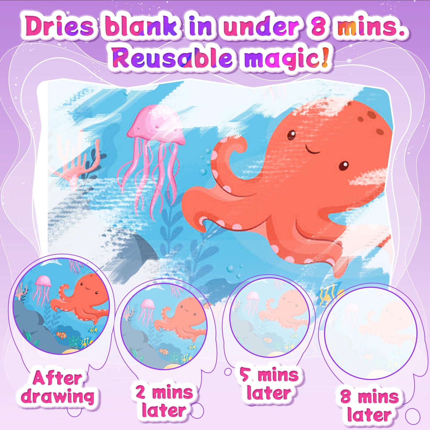 Flamax Reusable Water Painting Book for Toddlers 1-3 | Sea World Theme + 18+ Stickers & No-Mess Pen